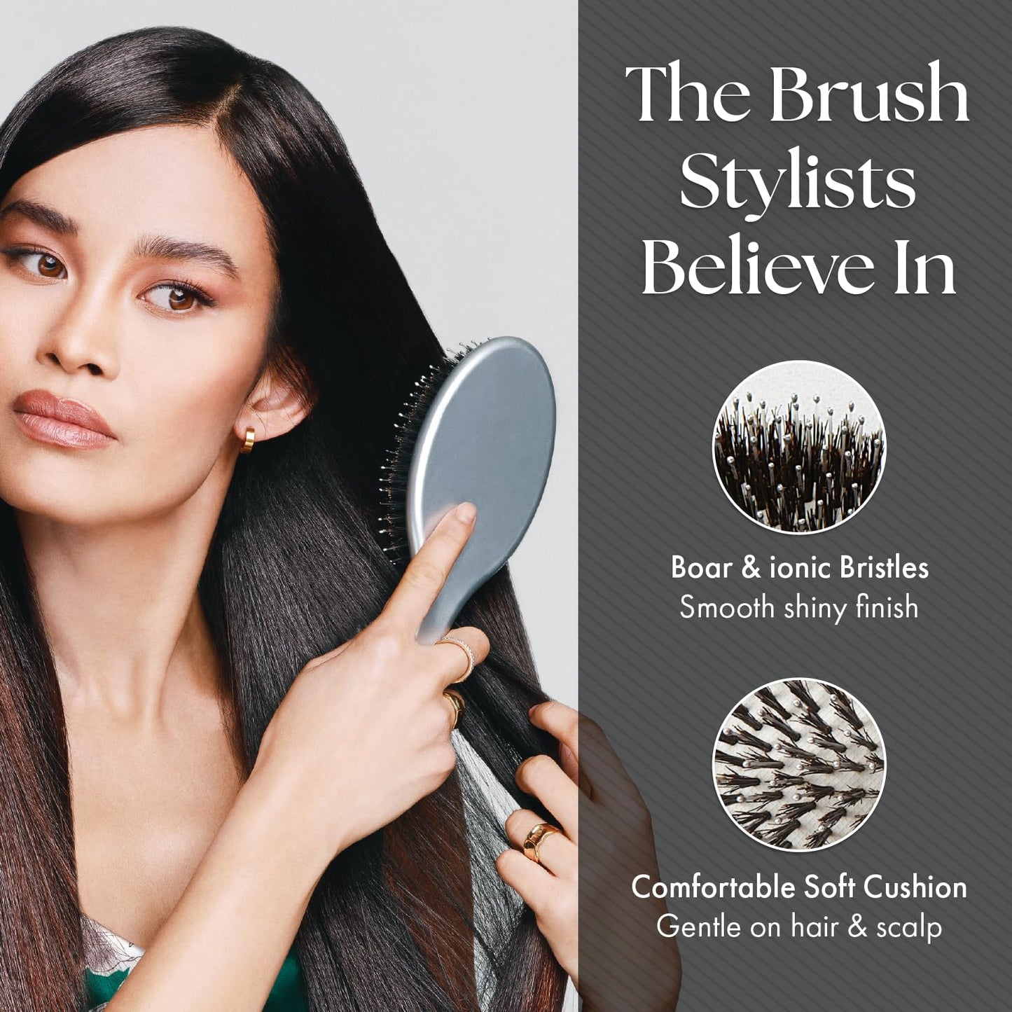 Dark Slate Gray Olivia Garden Ceramic + Ion Supreme Paddle Hair Brush for Men and Women - Professional Boar Bristle Hair Brush for All Hair Lengths - Frizz-Free Results
