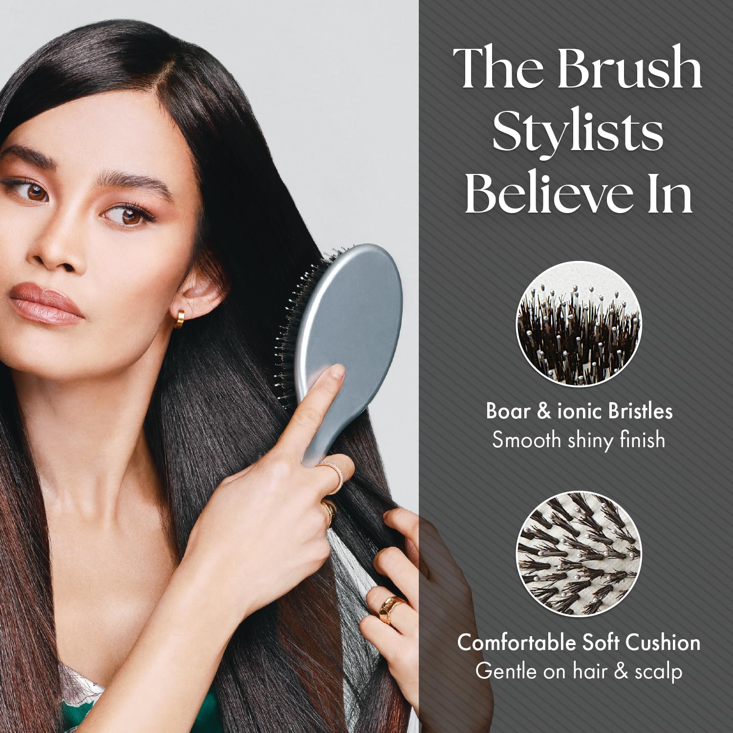 Dark Slate Gray Olivia Garden Ceramic + Ion Supreme Paddle Hair Brush for Men and Women - Professional Boar Bristle Hair Brush for All Hair Lengths - Frizz-Free Results