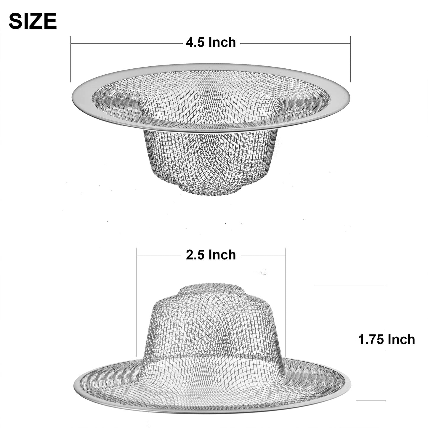 White Smoke 2 Pack - 4.5" Top / 3" Mesh Basket - Kitchen Sink Drain Strainer Stainless Steel Large Food Catcher. Fast Flow and Effective Full Mesh Basket