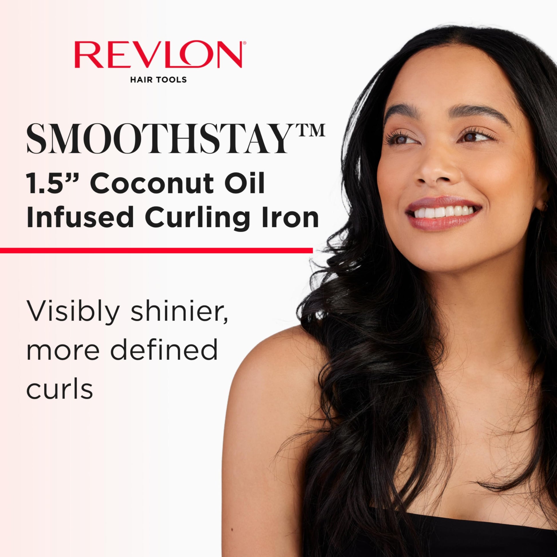 White Smoke REVLON SmoothStay 1 1/2 Inch Curling Iron, Coconut Oil Infused Ceramic Curling Wand with Tourmaline Ionic Technology, Loose Soft Curls, Enhanced Shine, Reduced Frizz