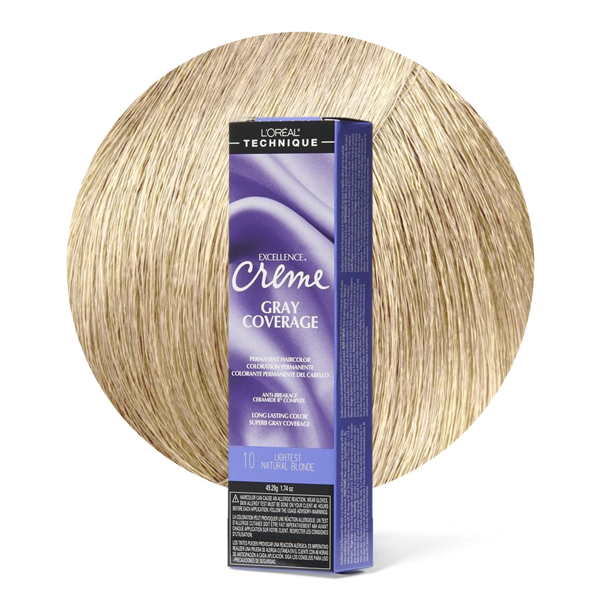 White Smoke L'Oréal Technique Excellence Crème Permanent Hair Color - Long-Lasting Hair Dye, Rich Formula With No-Drip Application, Superb Gray Coverage, Lghtst Nat Blonde