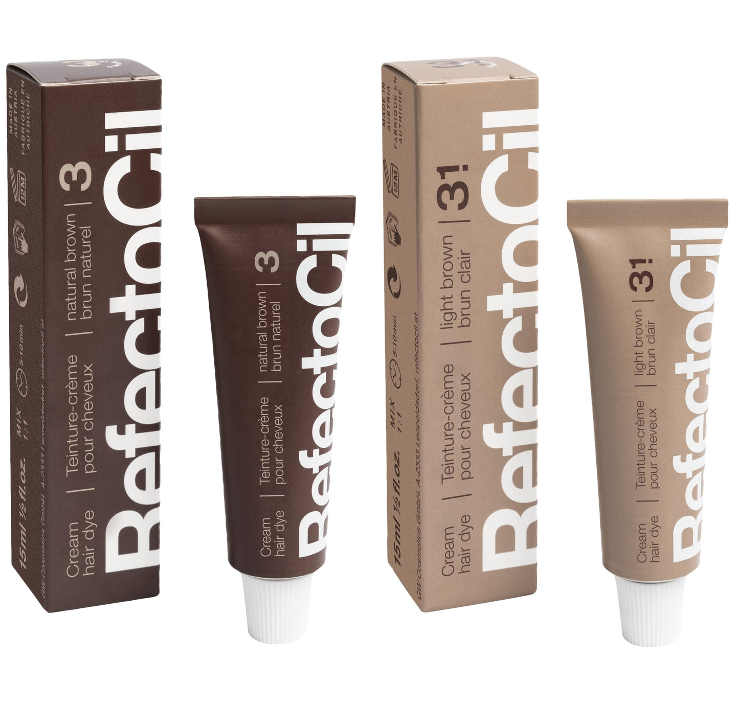 White Smoke RefectoCil Cream Hair Dye 2-Pack – Professional Hair Tint for Long-Lasting Color – Natural Brown (#3) + Light Brown (#3.1)