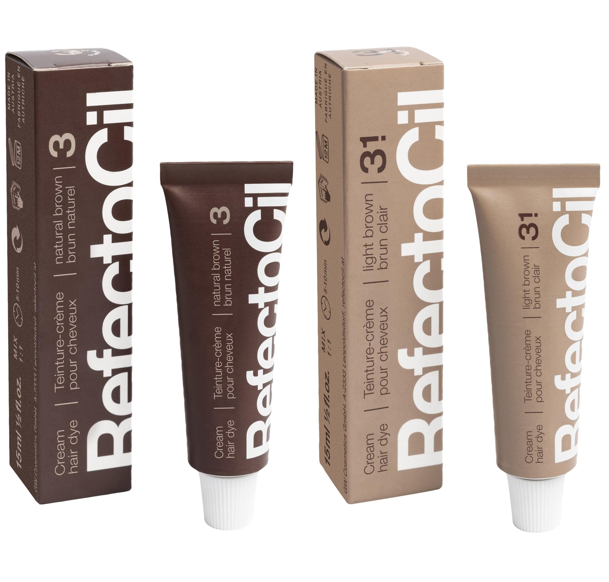 White Smoke RefectoCil Cream Hair Dye 2-Pack – Professional Hair Tint for Long-Lasting Color – Natural Brown (#3) + Light Brown (#3.1)