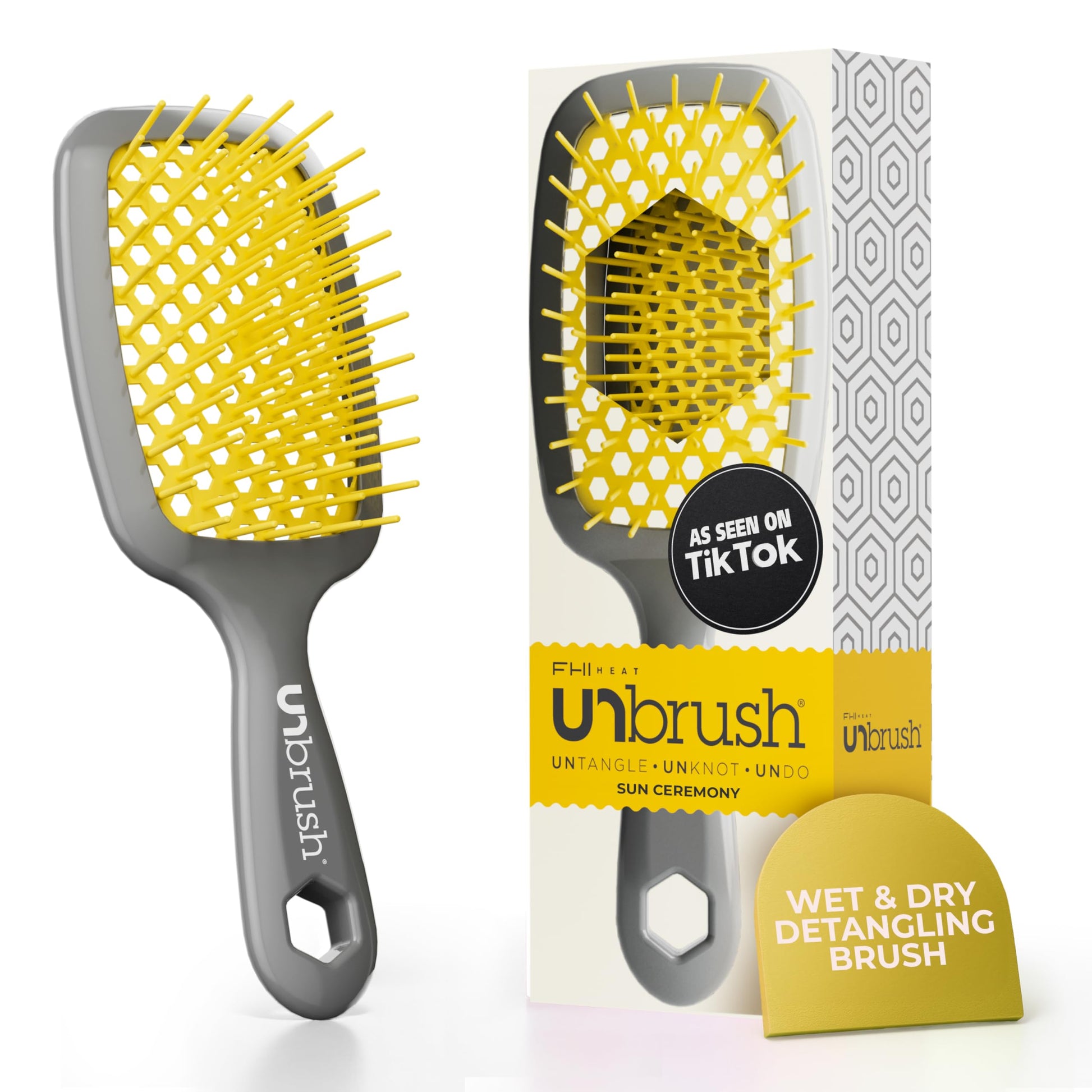 White Smoke FHI Heat UNbrush Detangling Brush for Pain-Free Brushing on All Wet or Dry Hair Types — Durable DuoFlex Anti-Static Bristles, Lightweight Handle, Vented Hair Brush, Sun Ceremony