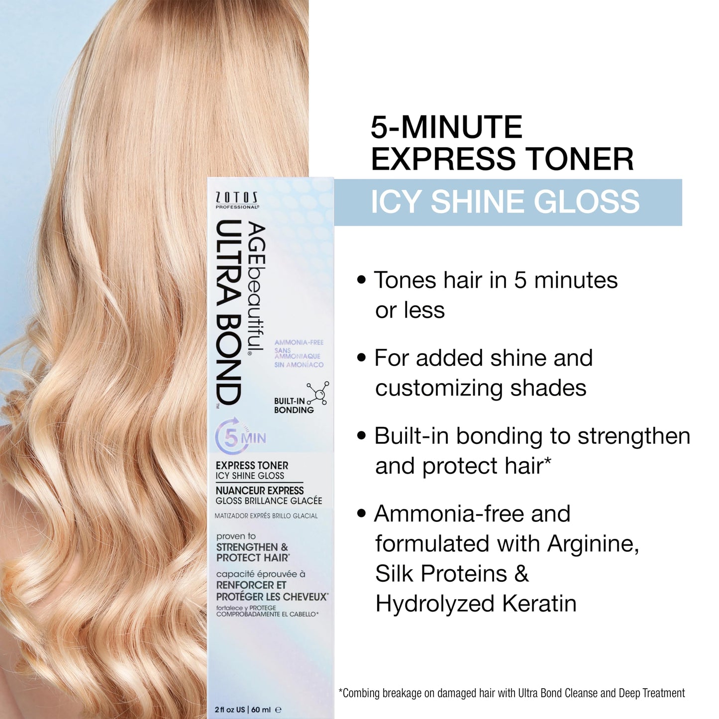 White Smoke AGE beautiful 5-Minute Express Hair Toner with Ultra Bond Building | Strengthens, Protects & Nourishes | Ammonia Free | For Added Shine & Custom Shades | Icy Shine Gloss | 2 Fl Oz (Pack of 1)