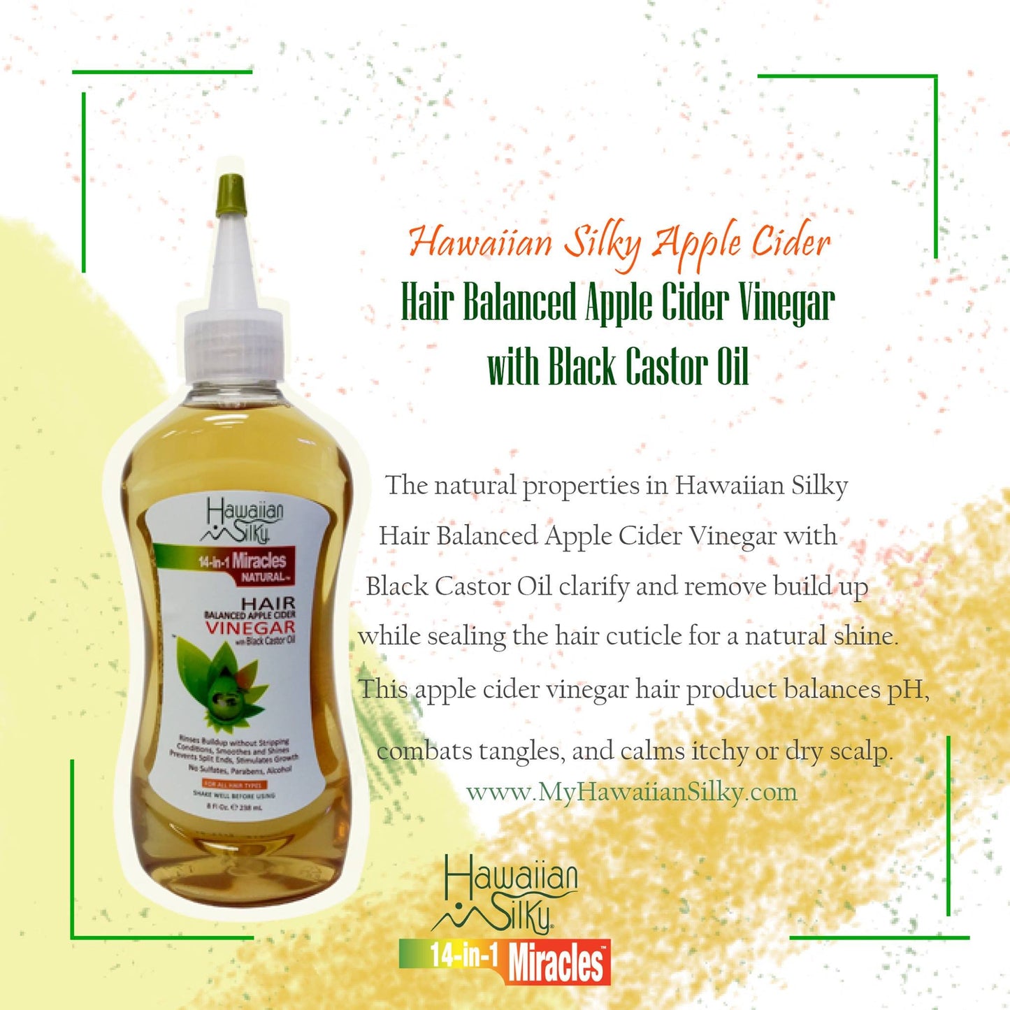 White Smoke Hawaiian Silky Hawaiian silky 14-in-1 miracles balanced apple cider vinegar with black castor oil 8 fluid ounce, Brown, 8 Fl Ounce