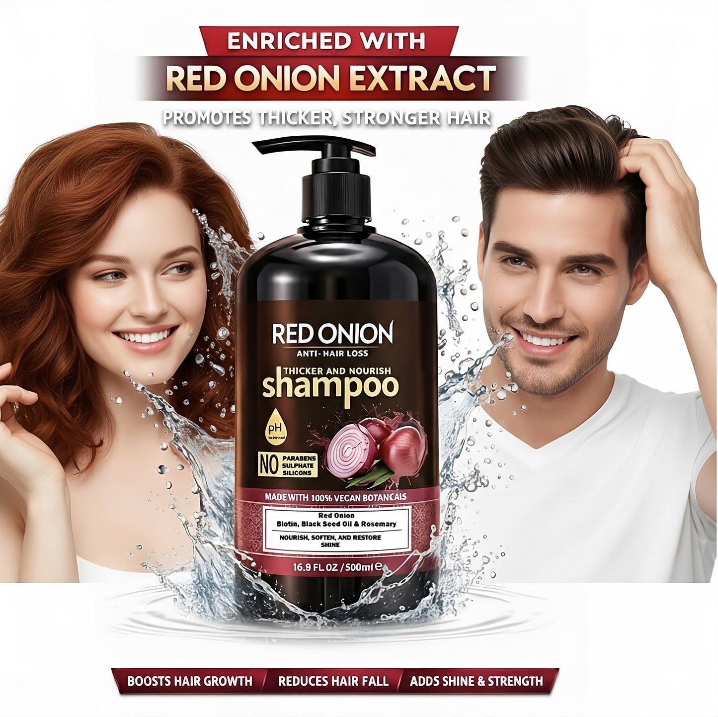 White Smoke Red Onion Shampoo Biotin Keratin 500ml- Anti Hair Loss, Anti Dandruff Shampoo for Hair Growth & Thickening - Salon Grade 100% Vegan, Nourishing Care to Restore Shine Paraben & Sulphate Free