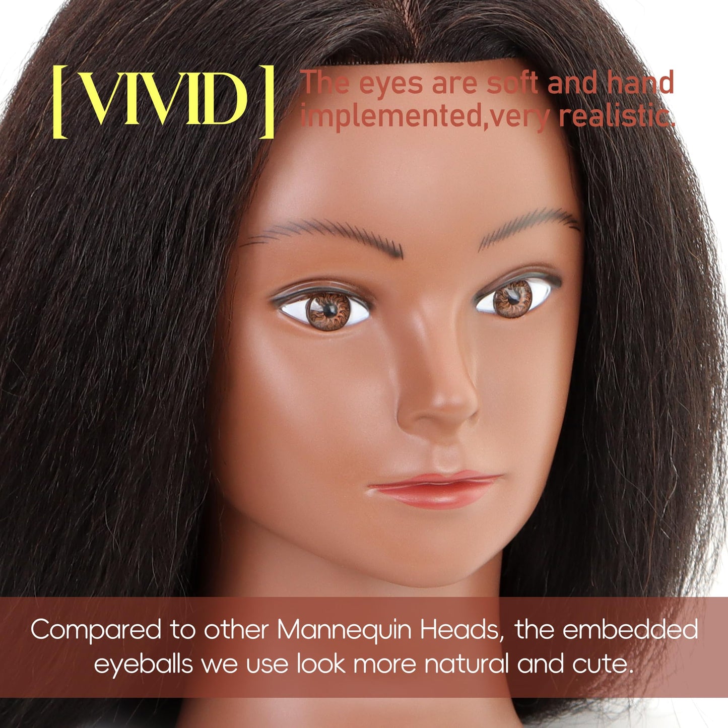 Black YODIDI Mannequin Head with 100% Human Hair, Manikin Head Human Hair Cosmetology Doll Head for Hair Styling Hairdresser Practice Braiding with Table Clamp Stand and Tools (16 inch + tripod)