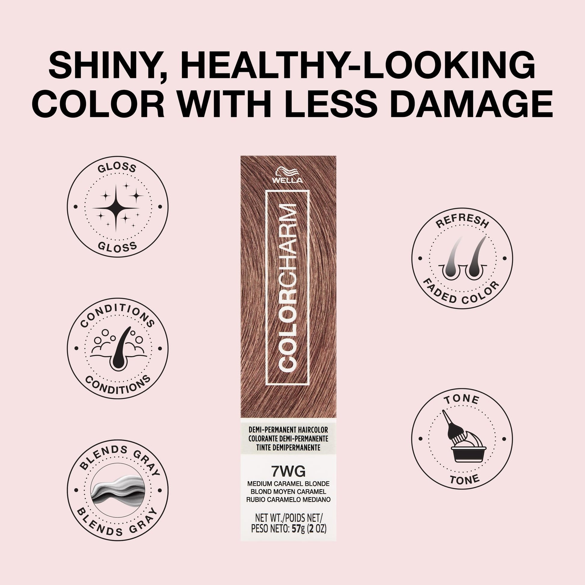 Misty Rose COLORCHARM Demi Permanent Hair Color 7WG Medium Caramel Blonde Gloss, Refresh & Tone 2 Fl Oz