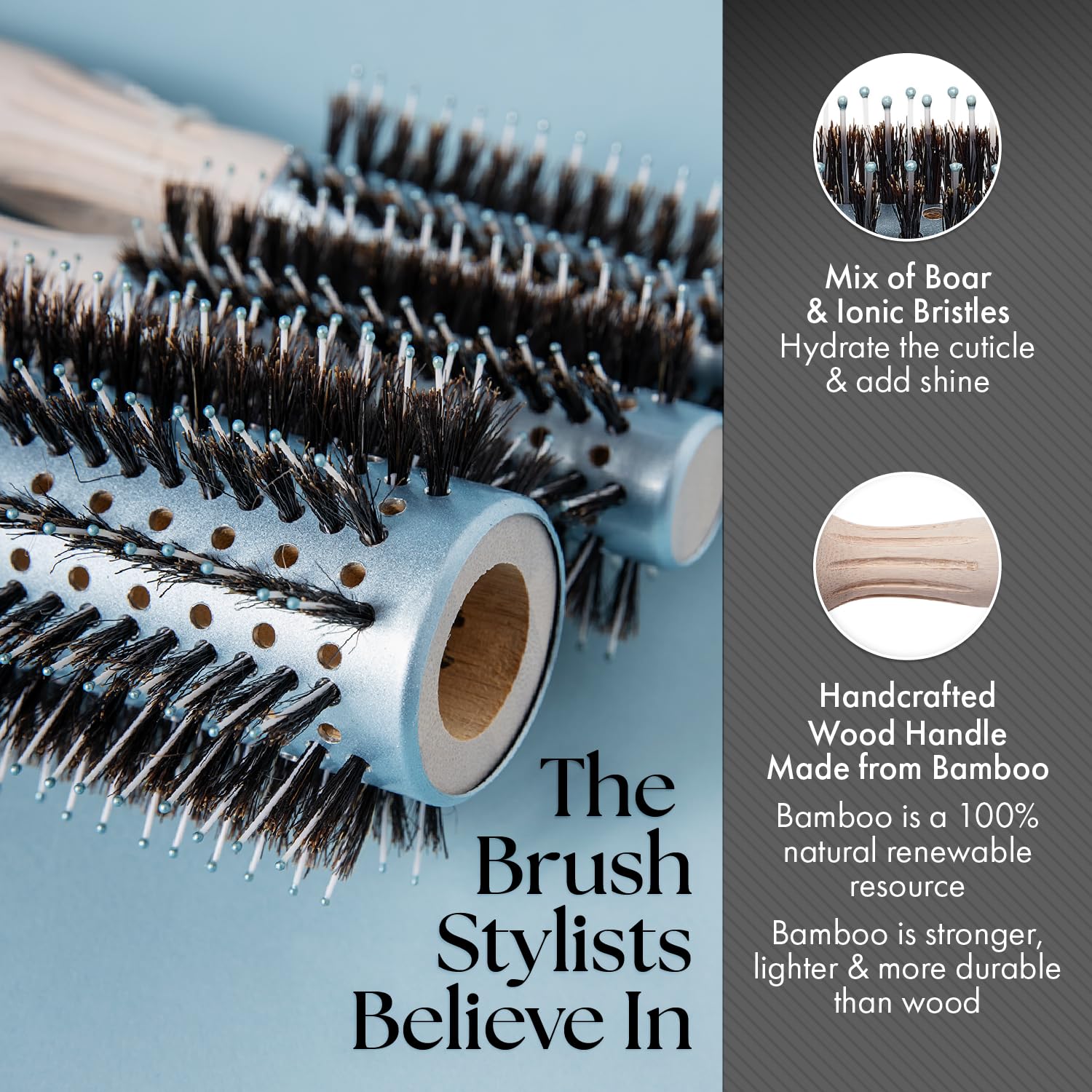 Dim Gray Olivia Garden EcoHair Combo Vent Round Bamboo Hair Brush EH-BOX01