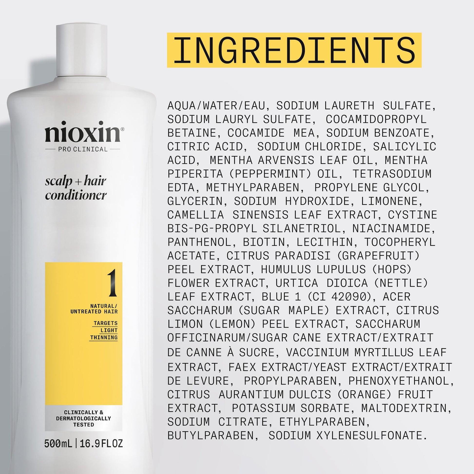 Lavender Nioxin Scalp + Hair Thickening System 1 Conditioner | For Natural or Untreated Hair with Light Thinning | With Niacinamide and Biotin | 16.9 Fl oz.