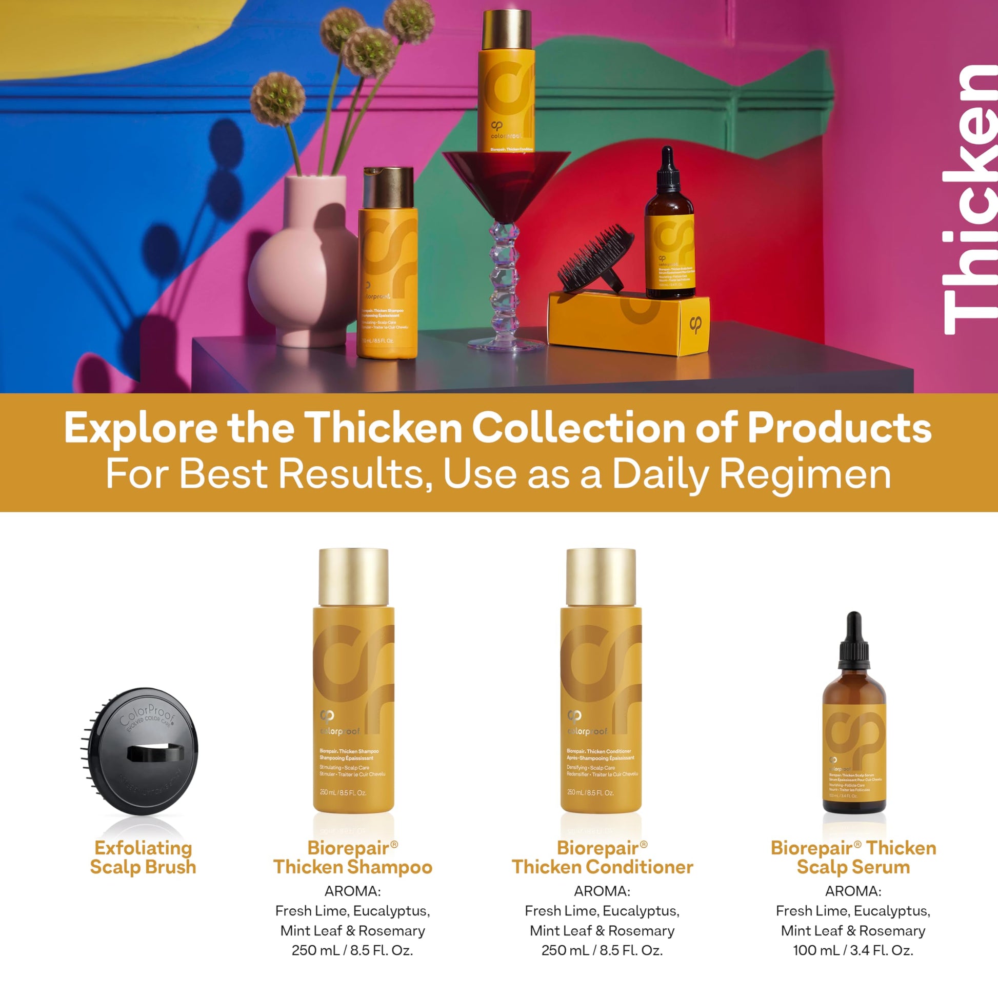 White Smoke Colorproof Biorepair Thicken Scalp & Hair Therapy Kit — Includes Shampoo (8.5 Fl. Oz.) and Conditioner (8.5 Fl. Oz.) Scalp Serum (3.4 Fl. Oz.) with Exfoliating Scalp Brush for Thinning Hair