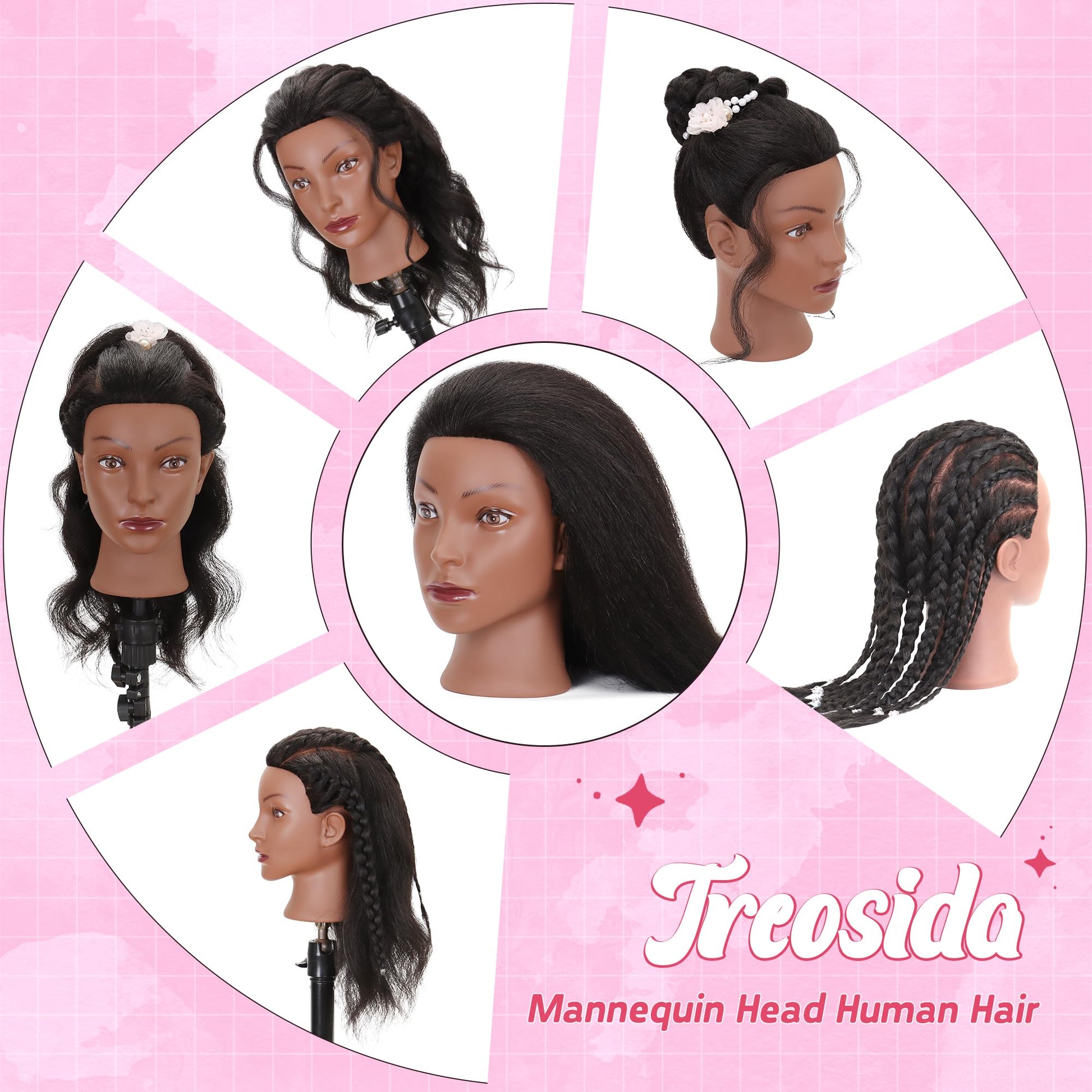White Smoke Mannequin Head 100% Real Human Hair Training Doll Head for Braiding Styling Cosmetology Practice with Clamp Stand (18 Inch)
