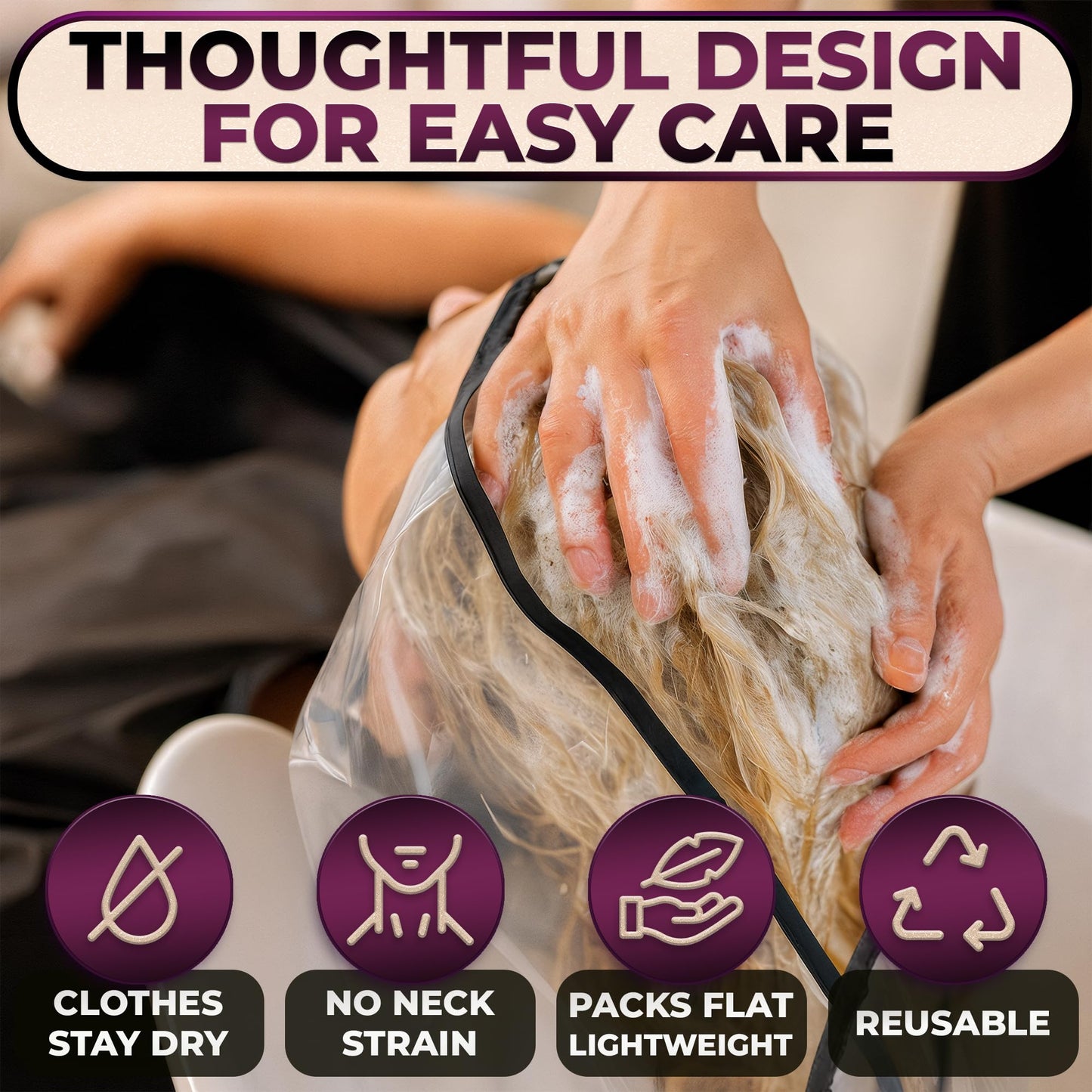 Black Hair Funnel for Washing Hair for Elderly – Shampoo Cape with Waterproof PVC Build 20"x9.5" for Upright Sink Washing & No-Rinse Care – Shampoo Caps no Rinse for Gentle Bedridden Support & Home Use