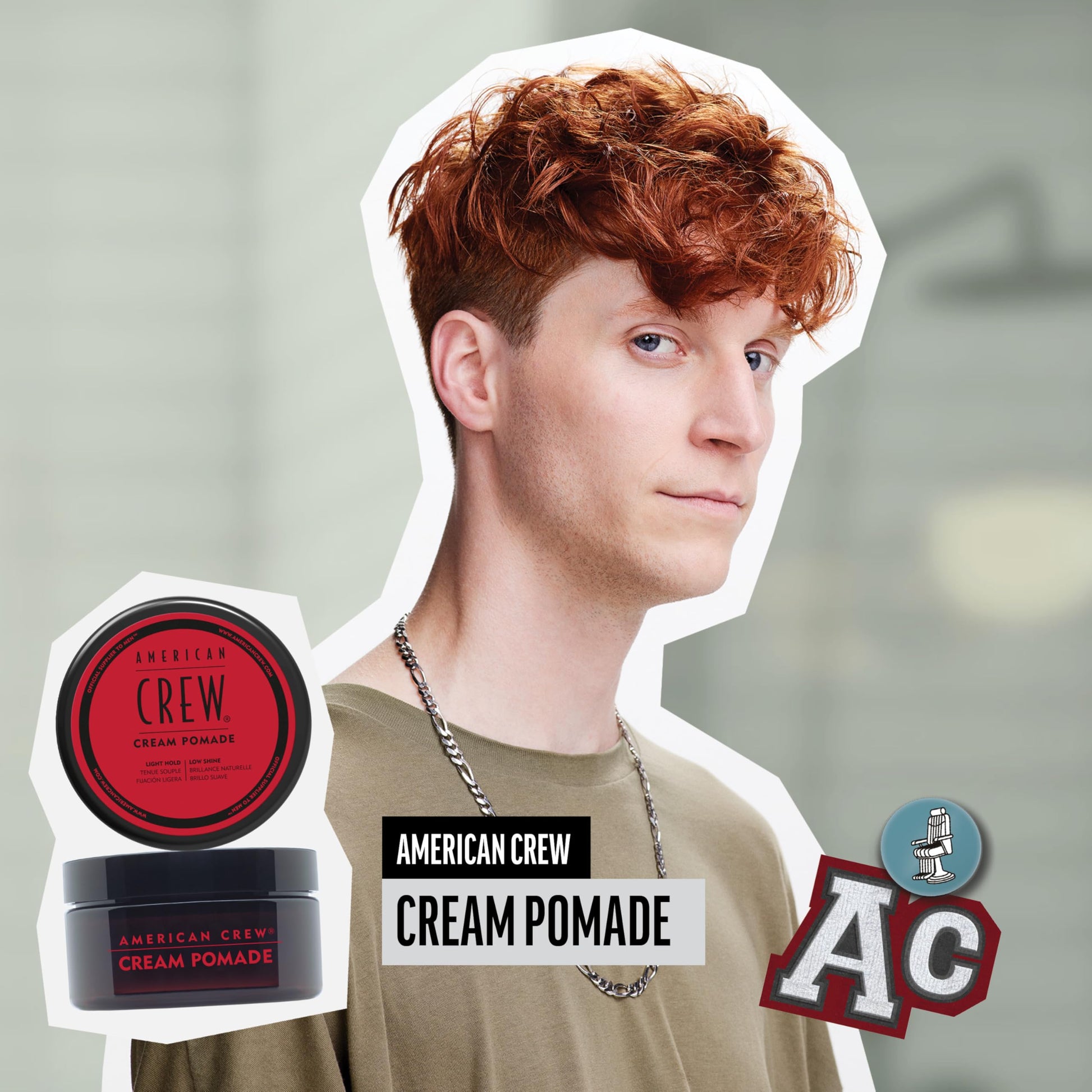 Gray American Crew Men's Hair Cream Pomade, Like Styling Gel with Light Hold & Low Shine, 3 oz