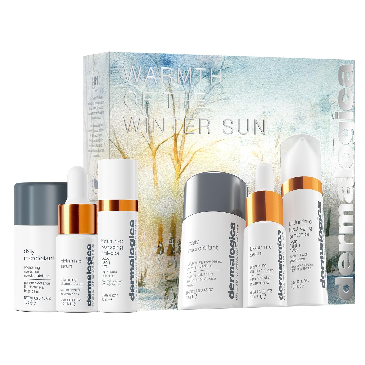 White Smoke Dermalogica Warmth of the Winter Sun – Travel Sized Skin Care Set Includes Face Exfoliants, Facial Serum, and Moisturizer with SPF