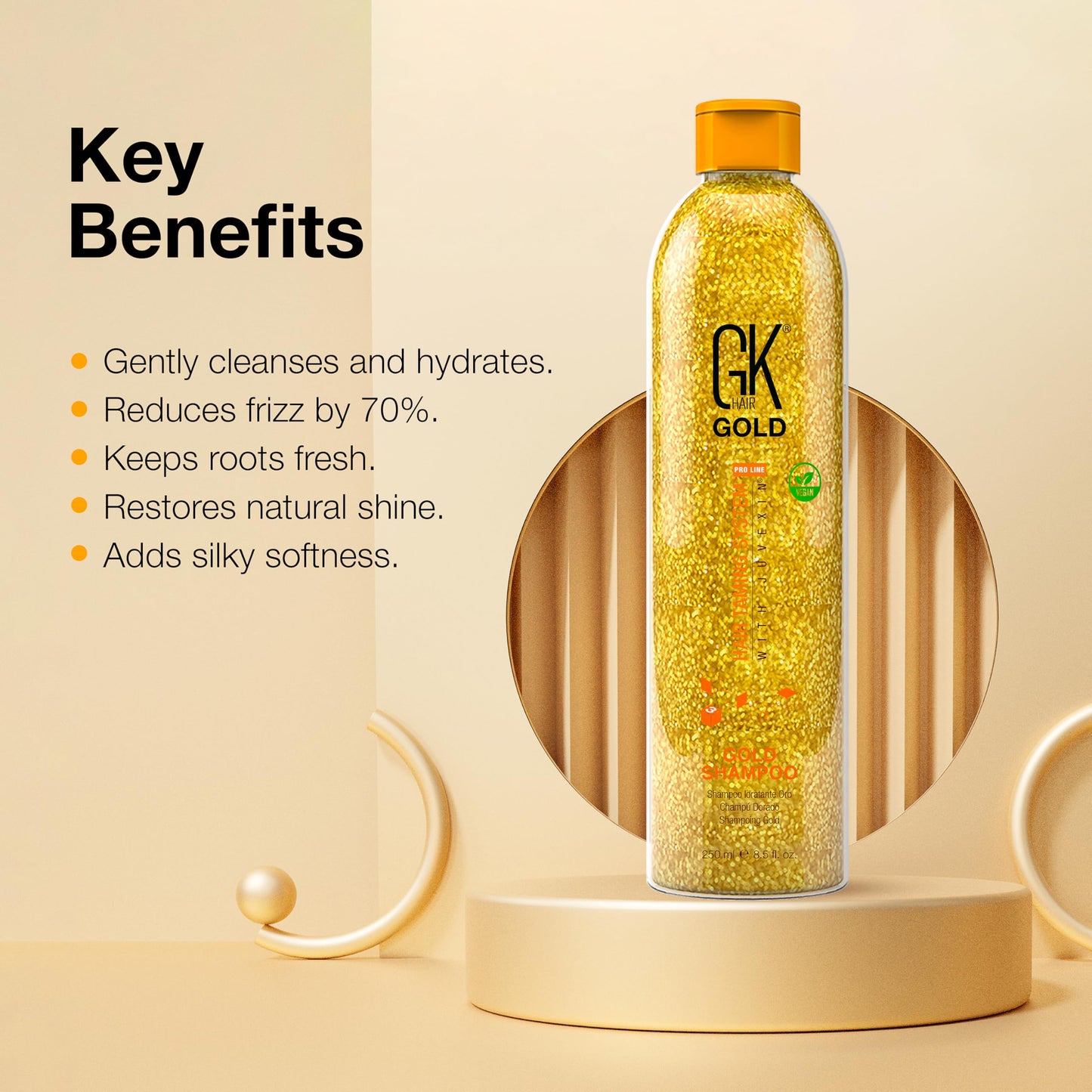 Wheat GK HAIR Gold Shampoo 8.5 Oz Hydrating Hair Cleanser with Aloe Vera and Shea Butter for Dry Damaged Hair Frizz Control Smooth Soft Shine Wild Orchid Fragrance