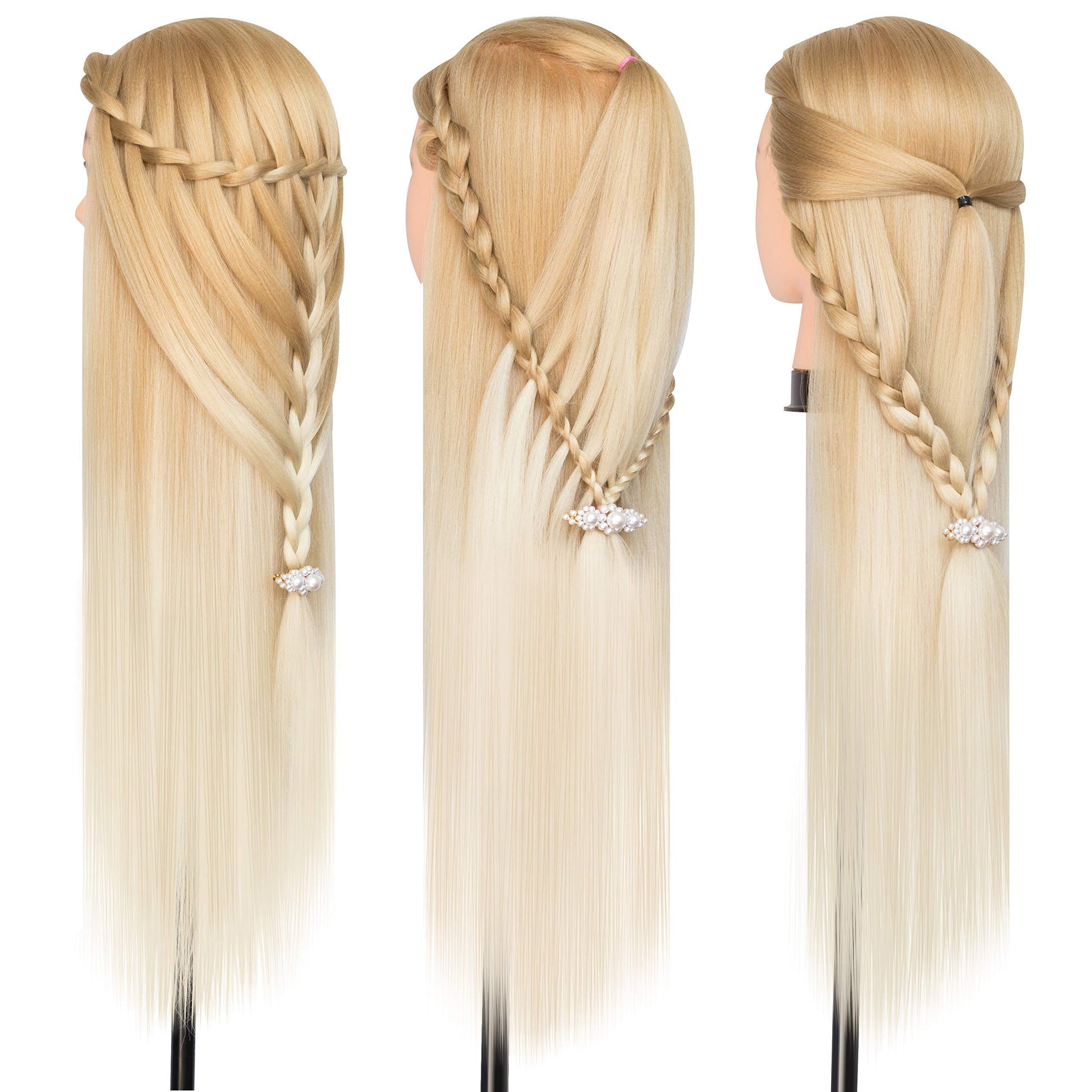White Smoke DANSEE 28" Mannequin Head Synthetic Hair Hairdresser Training Manikin Cosmetology Doll Head Blonde with DIY Braiding Set+ Free Table Clamp(27-613)