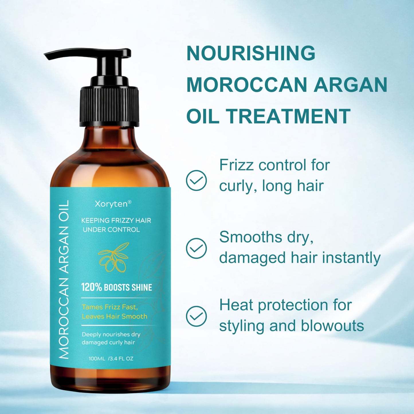 White Smoke XORYTEN Moroccan Argan Oil – Nourishing & Smoothing Hair Oil for Frizzy, Curly, Long, Dry & Damaged Hair – Moroccan Hair Oil Treatment for Frizz Control & Heat Protection – 100ML/3.4 Fl Oz (Argan)