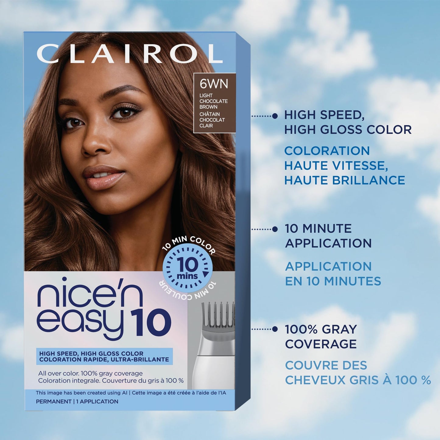 Light Steel Blue Clairol Nice'N Easy 10 Permanent Hair Dye, 6WN Light Chocolate Brown Hair Color, Pack of 1