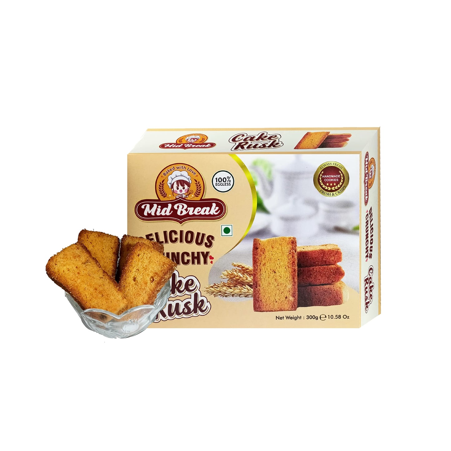 White Smoke MidBreak - Cake Rusk, Extra Soft, Cake Rusk, 100% Eggless, Premium Handmade Cake Rusks, 300 Gm, Pack of 1