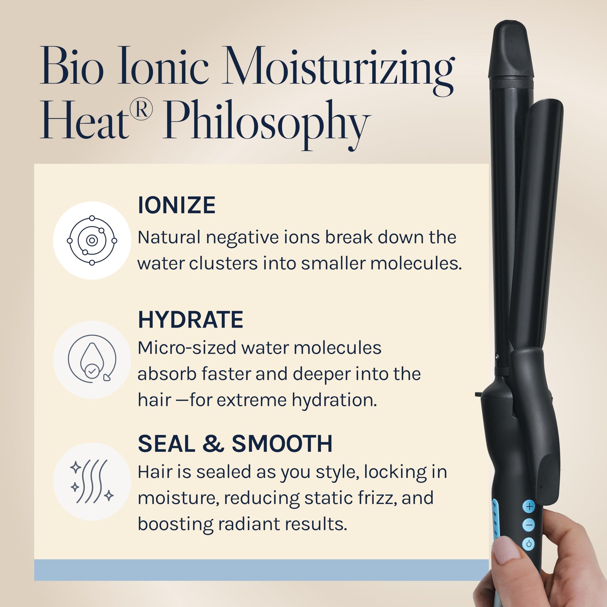 Seashell Bio Ionic Long Barrel Styler, 1" Curling Iron with Moisture Heat Technology & NanoIonic MX, Verstatile Curling Wand with Longer Barrel for Large Sized Soft Curls & Waves