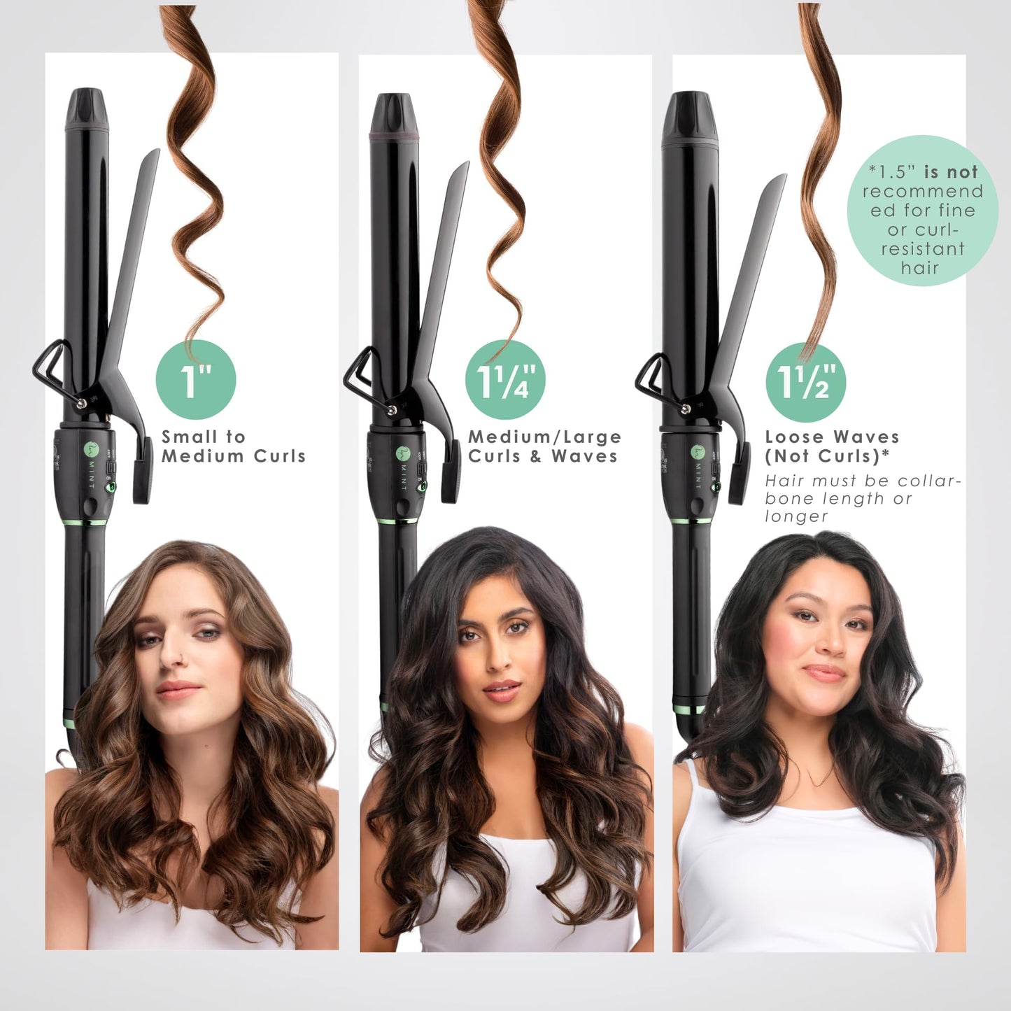 White Smoke MINT Professional Extra Long Hair Curling Iron 1 1/4 inch | 2-Heater Ceramic Barrel that Stays Hot | 1.25 Inch Hair Iron Curler for Medium to Large Curls | Travel-Ready International Dual Voltage