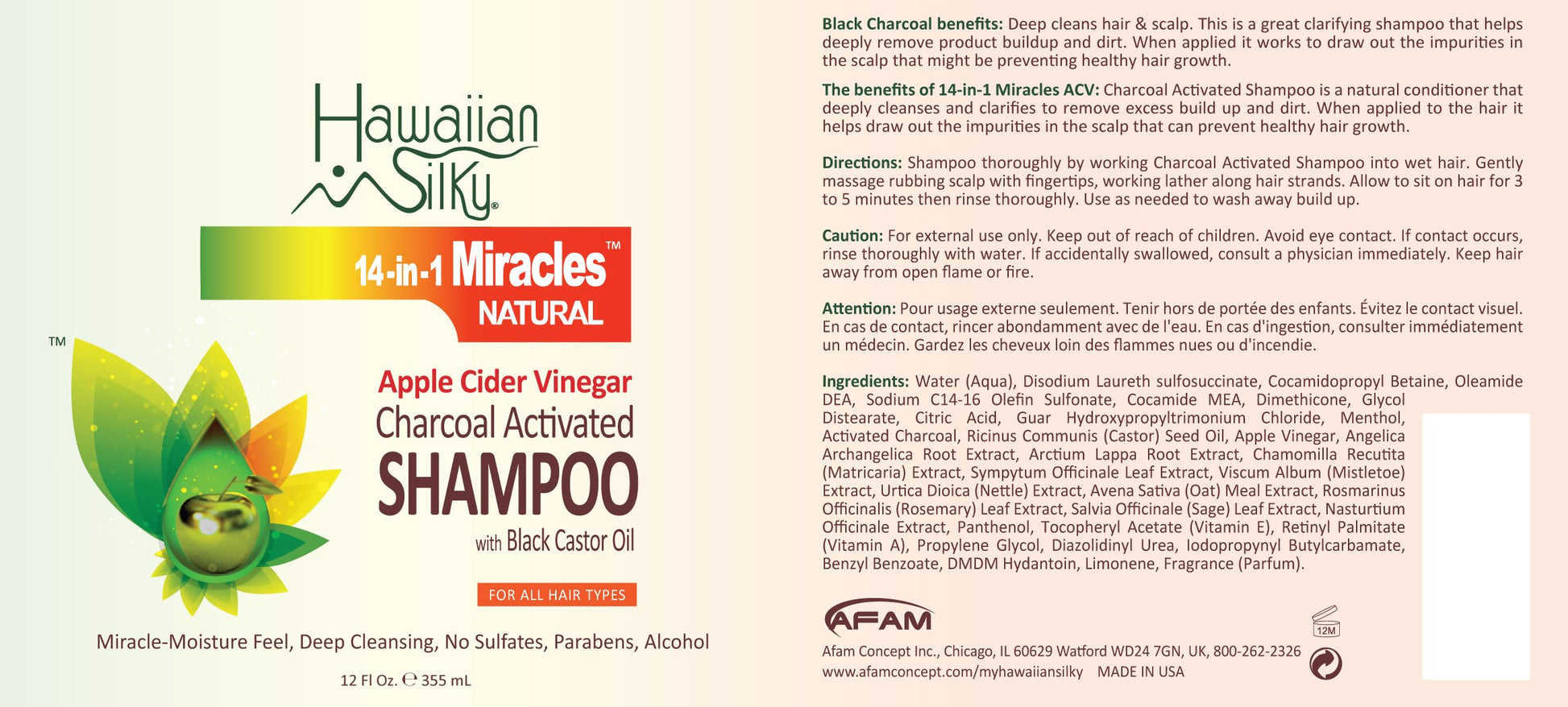 Gray Hawaiian Silky Hawaiian silky 14-in-1 miracles charcoal activated shampoo 12 fluid ounce, White, 12 Fl Ounce
