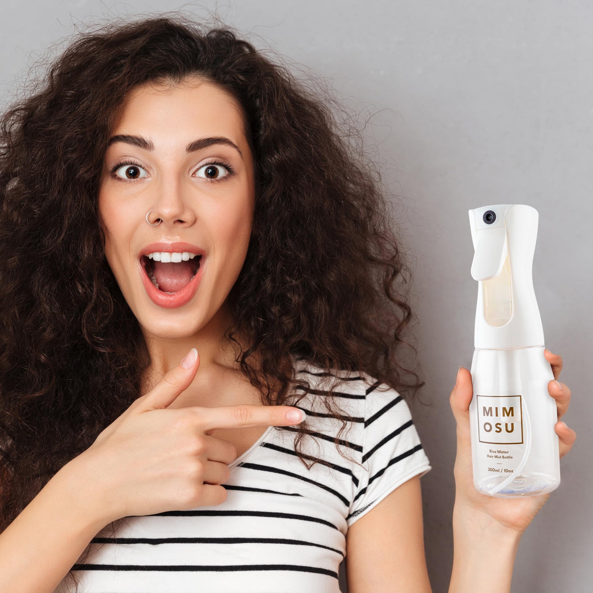 Gray mimosu Continuous Mist Spray Bottle, 10oz – Refillable Sprayer for Hair Styling, Salon, Rice Water DIY, Curly Care Product
