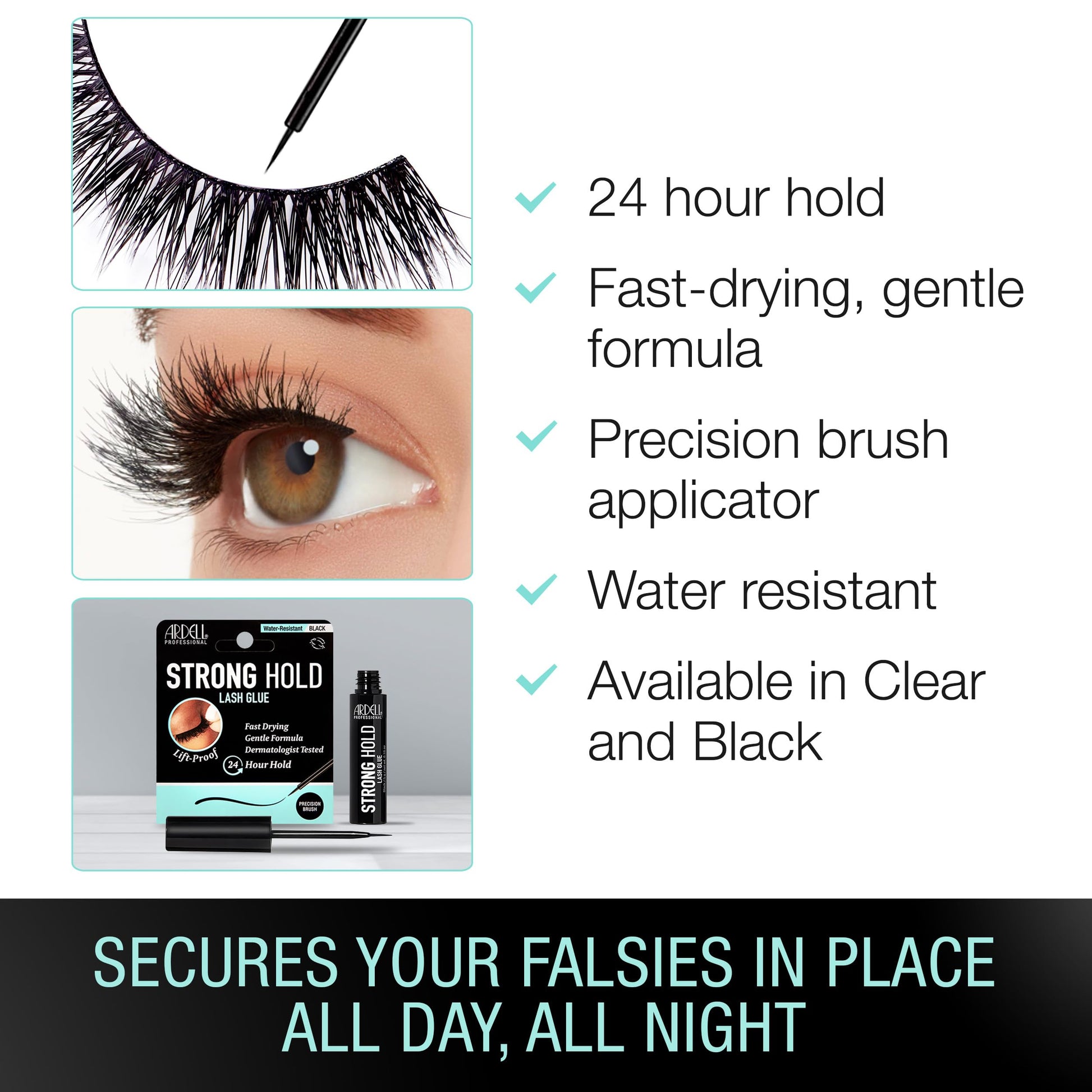 White Smoke Ardell Strong Hold Lash Glue, Black - Professional Waterproof Lash Adhesive for Strip Lashes with Precision Brush, Fast-Drying 24-Hour Lift-Proof Formula, 1-Pack