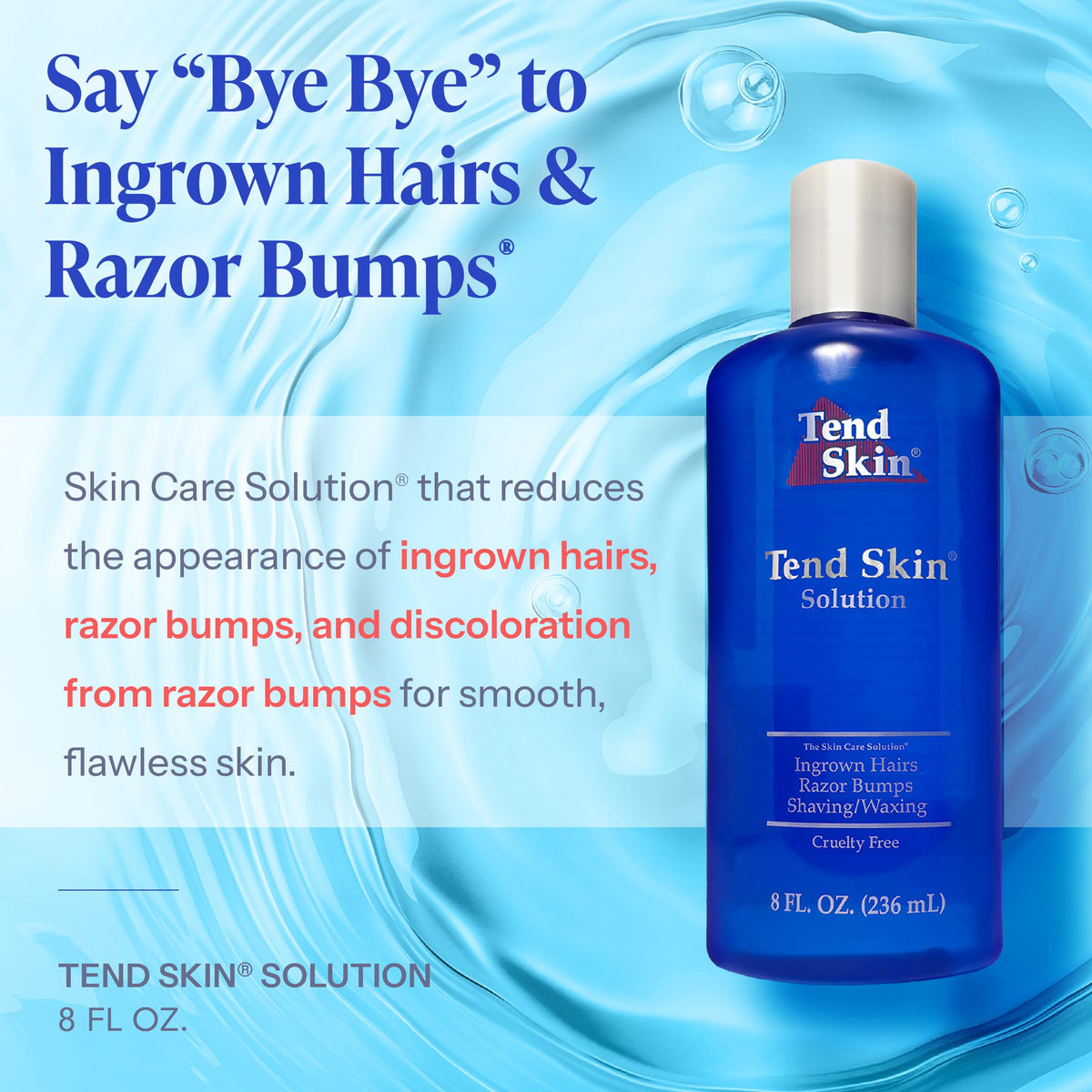 Light Cyan Tend Skin Solution for Unsightly Razor Bumps, Ingrown Hair and Razor Burns, Post Shaving and Waxing Toner for Men and Women, Made in USA, 8 Oz