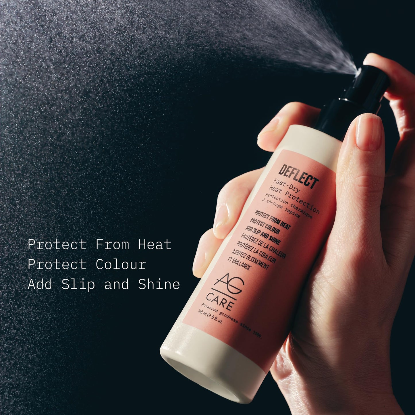 Black AG Care Deflect Fast-Dry Heat Protection, Ultra-Light Thermal Protection Spray - Smooth and Shine, 5 Fl Oz