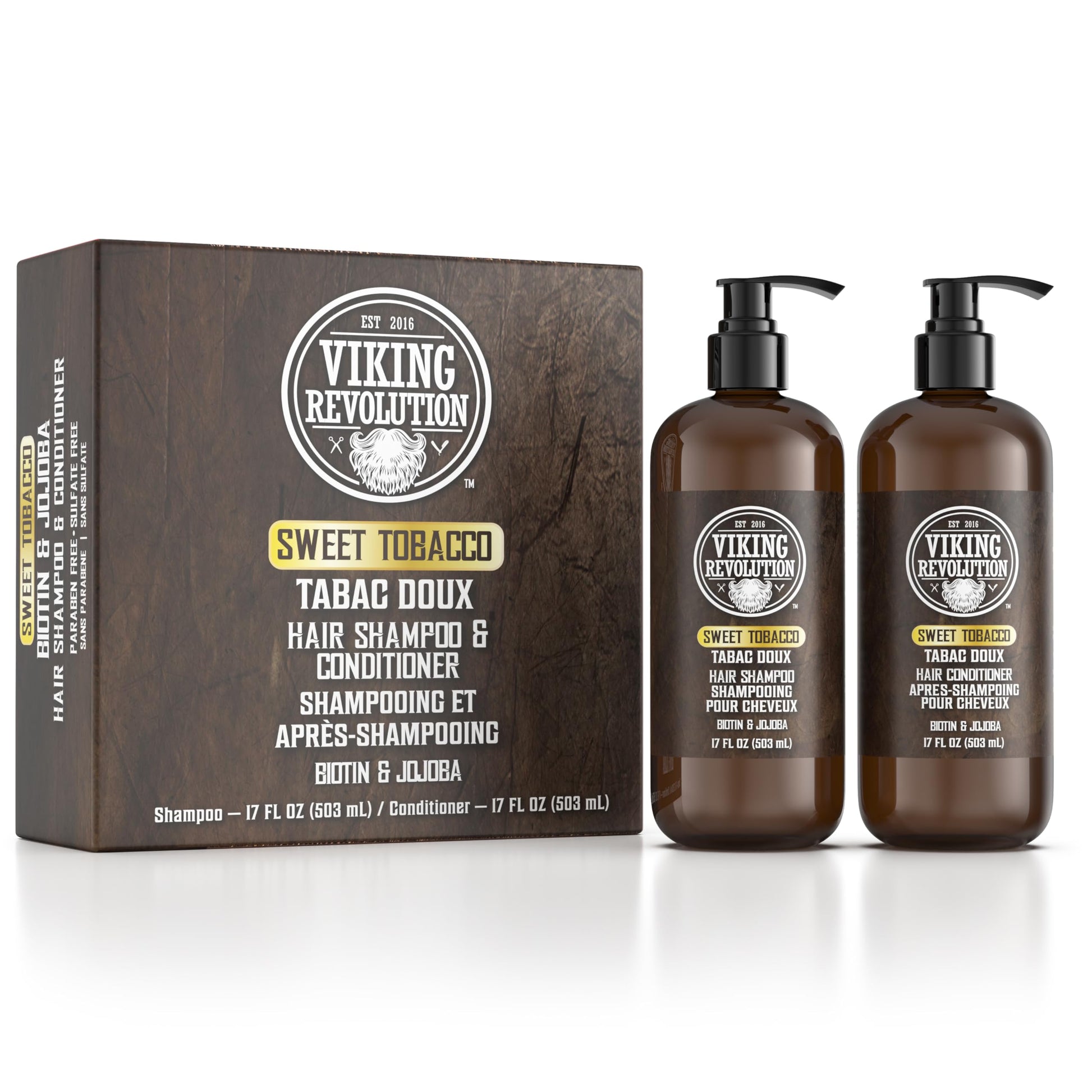 Dim Gray Viking Revolution Sweet Tobacco Mens Shampoo and Conditioner Set with Biotin and Jojoba Oil - Natural Hair Shampoo and Hair Conditioner for Men with Vitamin B5 - Mens Shampoo for Thinning Hair (17Oz)