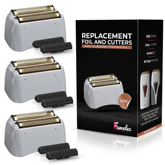 White Smoke FAMELEC Replacement Heads for Andis Shaver Pro-Foil & Lithium - Super Soft Gold Titanium Cutters for Andis Foil Shaver Replacement TS1 17150 17235 17220 TS2 17200, Compatible with Razor Blades