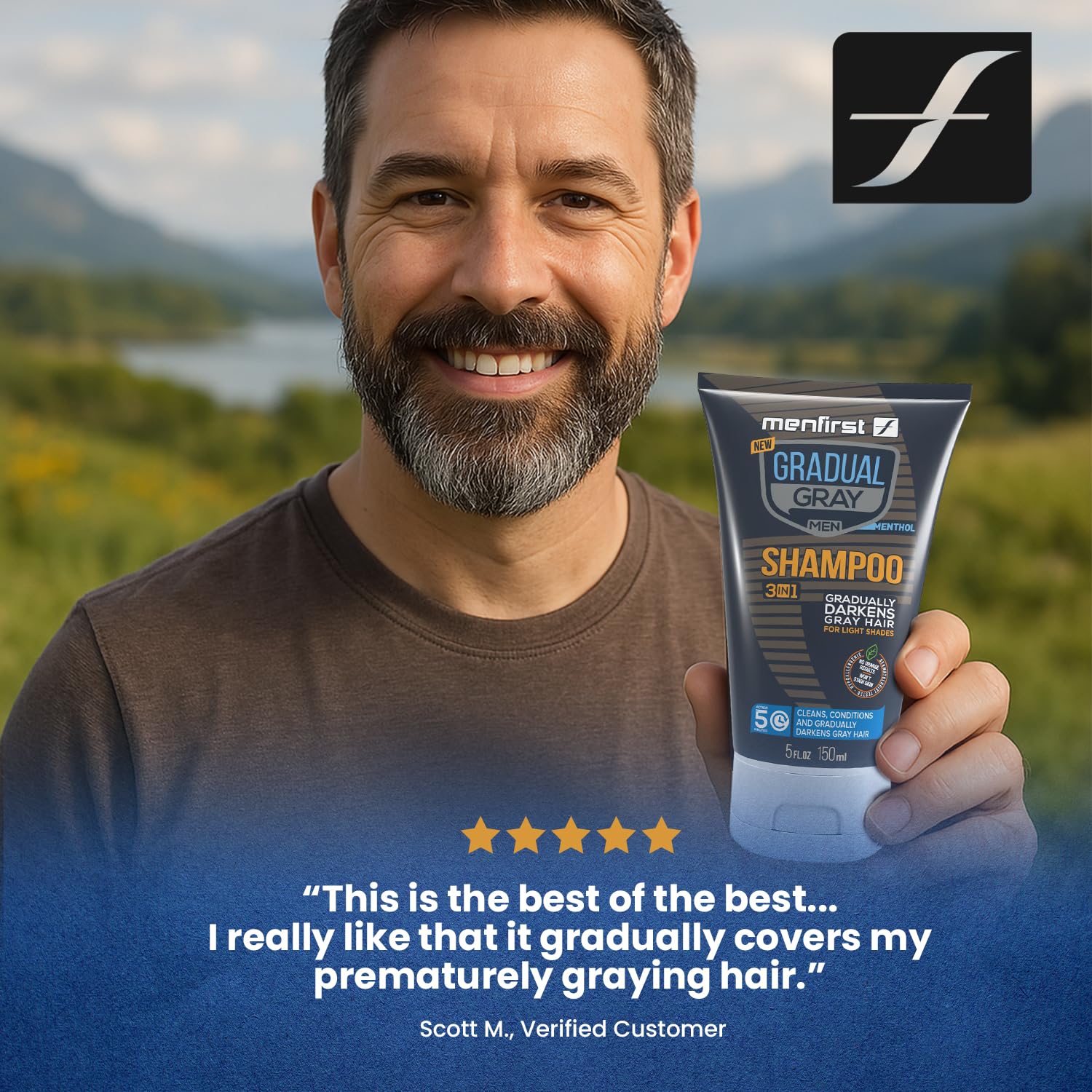 Gray MENFIRST Gray Reducing Shampoo for Men – Hair Darkening Shampoo, Anti Grey Hair Color Restoring Treatment, Harsh Chemical-Free - For Light Brown to Blonde Shades – 5 oz