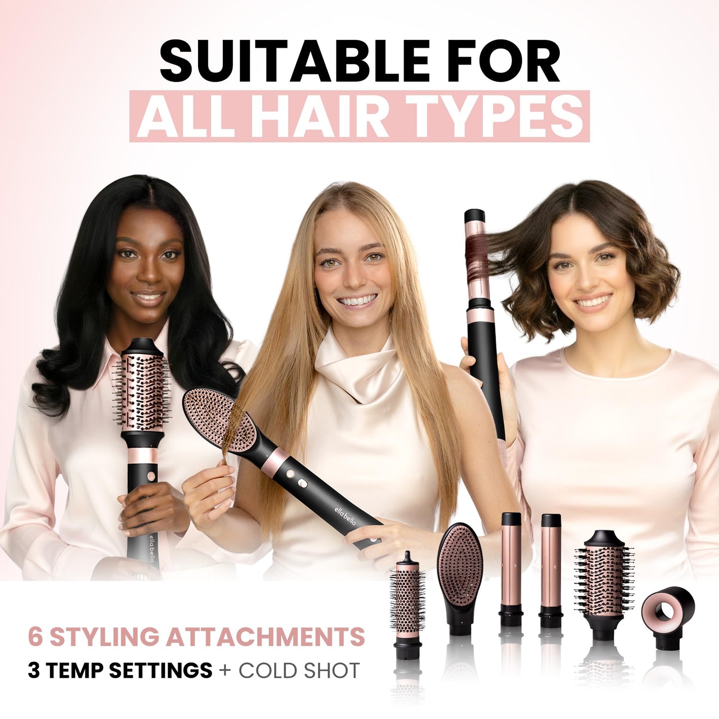 White Smoke ELLA BELLA® 6 in 1 Professional Hot Air Styler • Powerful Hair Dryer & Straightener Set • Styling Without Heat Damage • Fast Drying Curling Volumizing Straightening • Includes Protective Travel Case