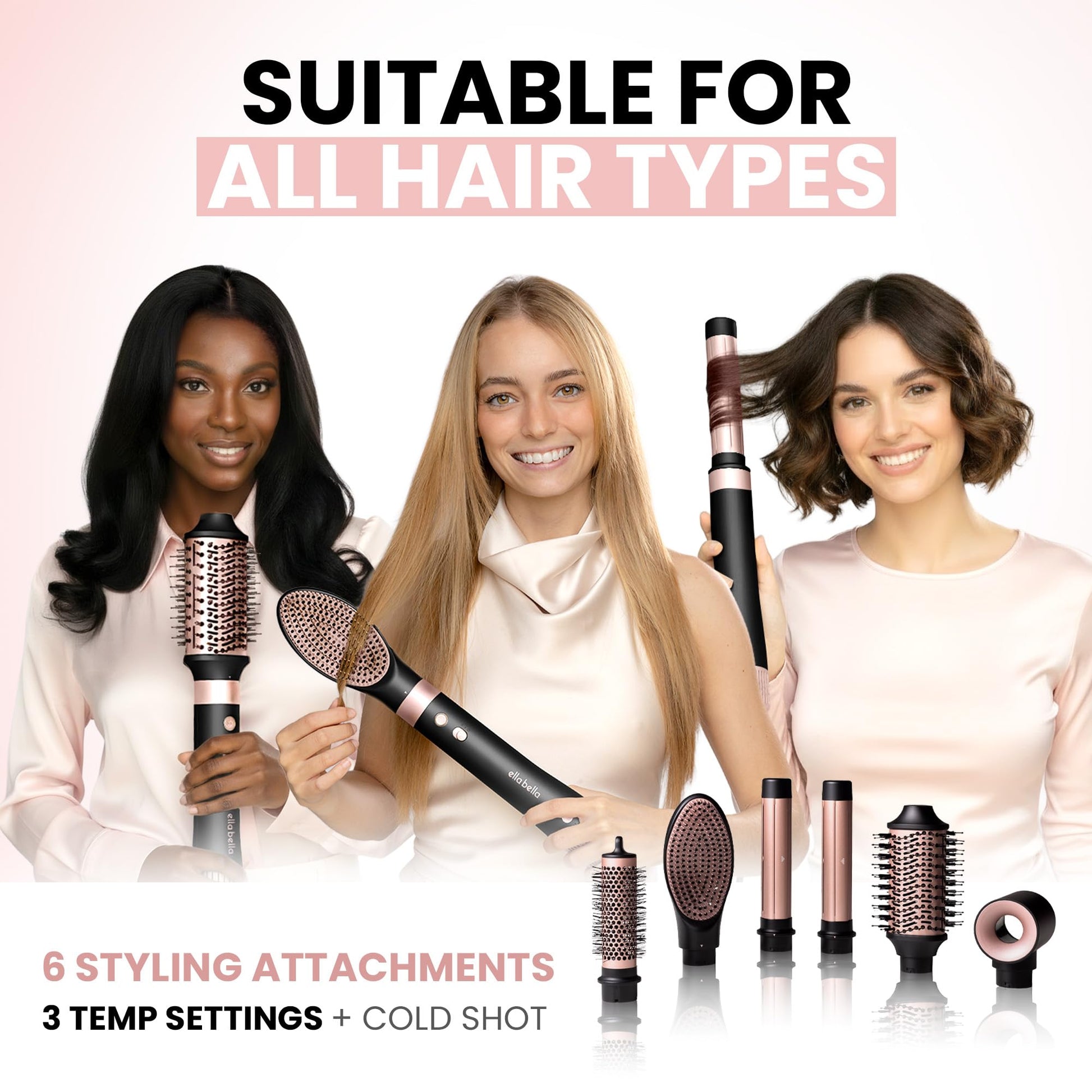 White Smoke ELLA BELLA® 6 in 1 Professional Hot Air Styler • Powerful Hair Dryer & Straightener Set • Styling Without Heat Damage • Fast Drying Curling Volumizing Straightening • Includes Protective Travel Case