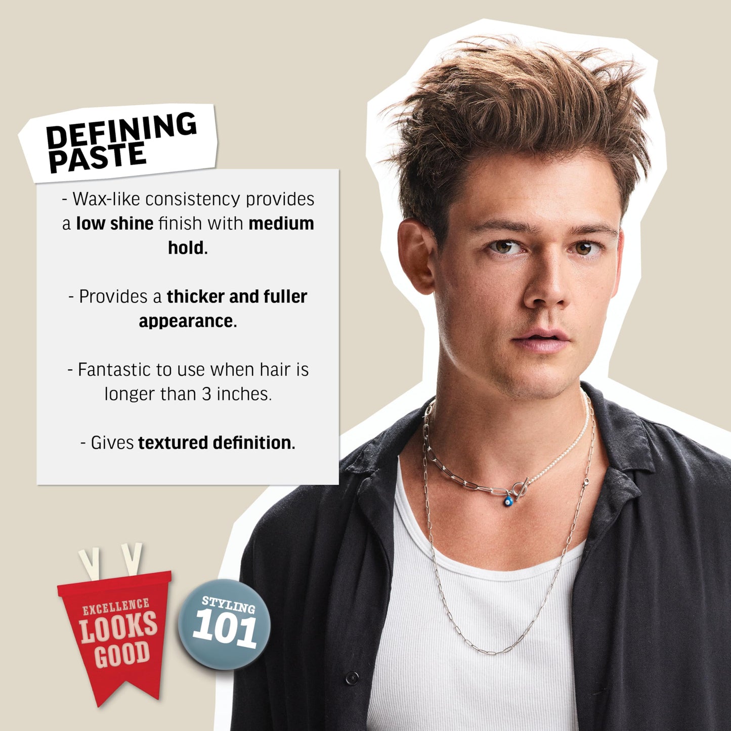 Light Gray American Crew Men's Hair Defining Paste, Like Hair Gel with Medium Hold Hair Gel & Low Shine, 3 oz