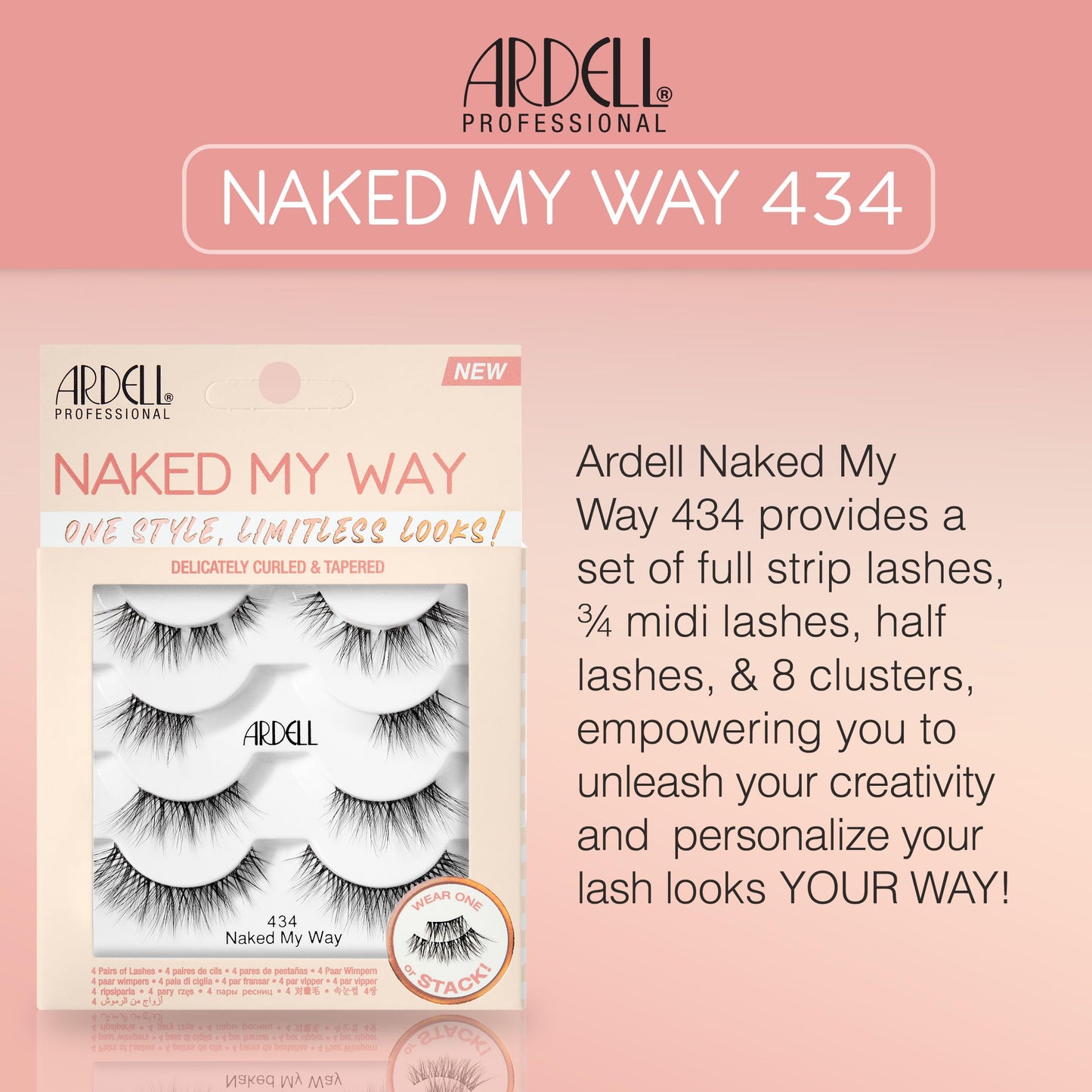 Dark Salmon Ardell False Eyelashes Naked My Way 434 - Natural Look, Soft and Lightweight Strip Lashes, 4 Pairs, 1 Pack