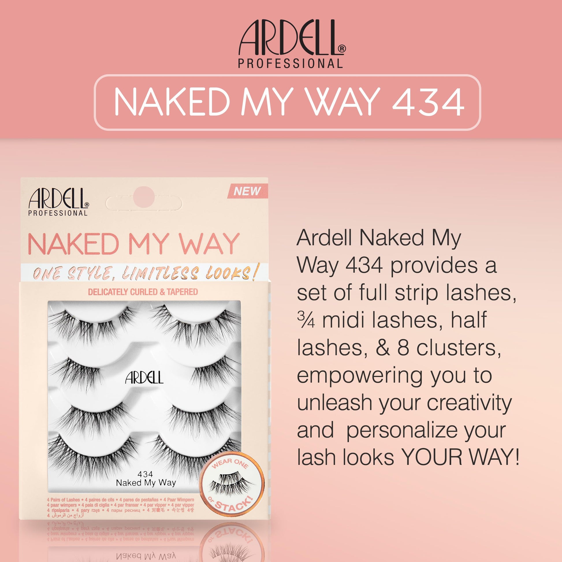 Dark Salmon Ardell False Eyelashes Naked My Way 434 - Natural Look, Soft and Lightweight Strip Lashes, 4 Pairs, 1 Pack