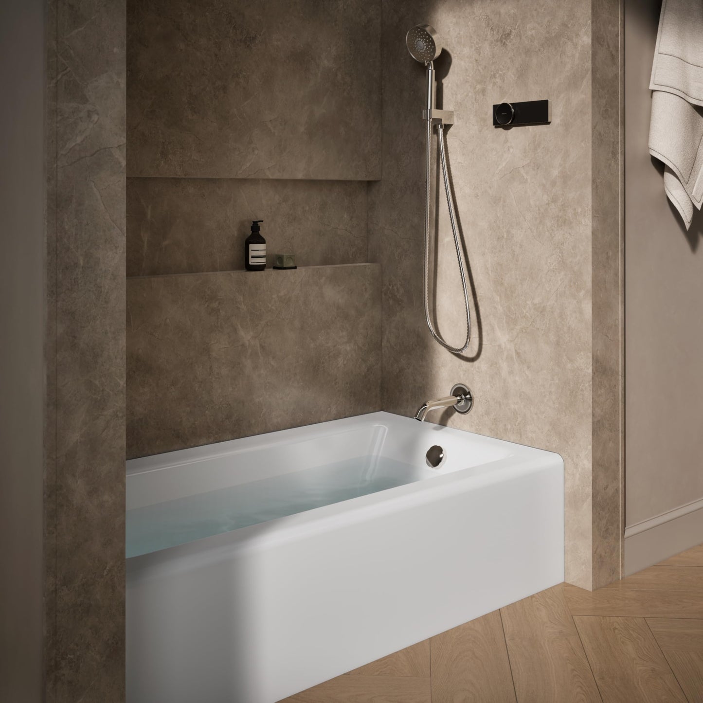 Dark Olive Green KOHLER 876-0 Bellwether 60-Inch x 32-Inch Cast Iron Alcove Bathtub with Integral Apron and Right Hand Drain, White