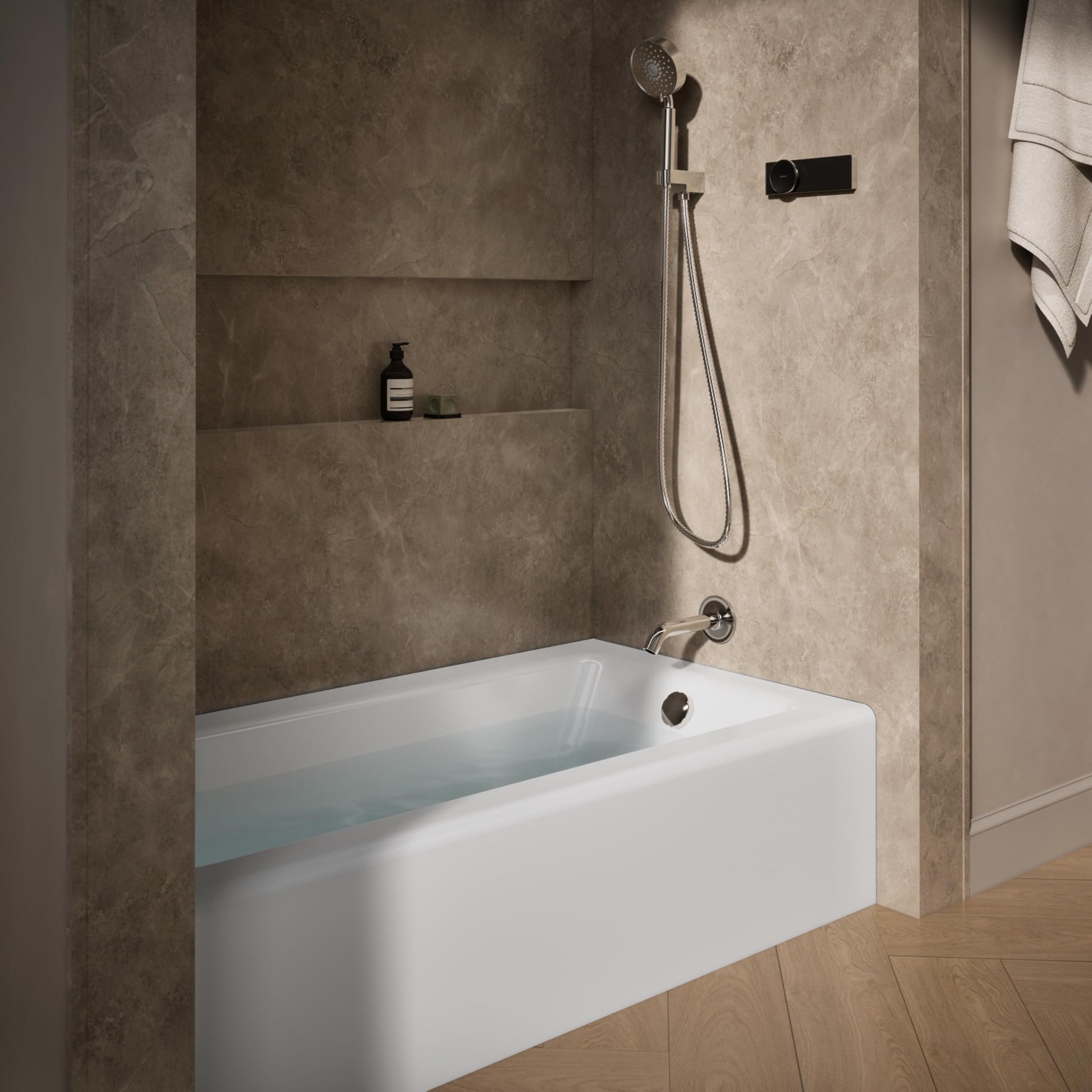 Dark Olive Green KOHLER 876-0 Bellwether 60-Inch x 32-Inch Cast Iron Alcove Bathtub with Integral Apron and Right Hand Drain, White