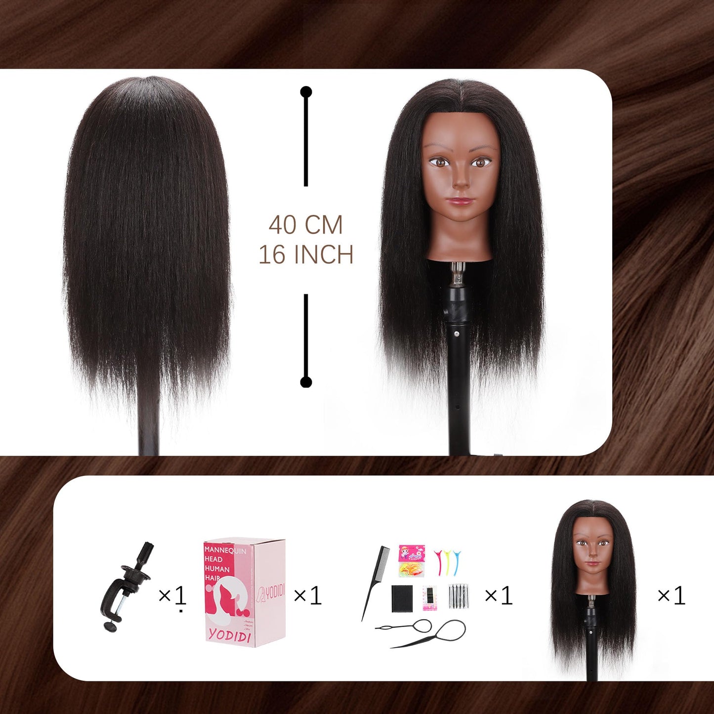 White Smoke YODIDI Mannequin Head with 100% Human Hair, Manikin Head Human Hair Cosmetology Doll Head for Hair Styling Hairdresser Practice Braiding with Table Clamp Stand and Tools (16 inch)