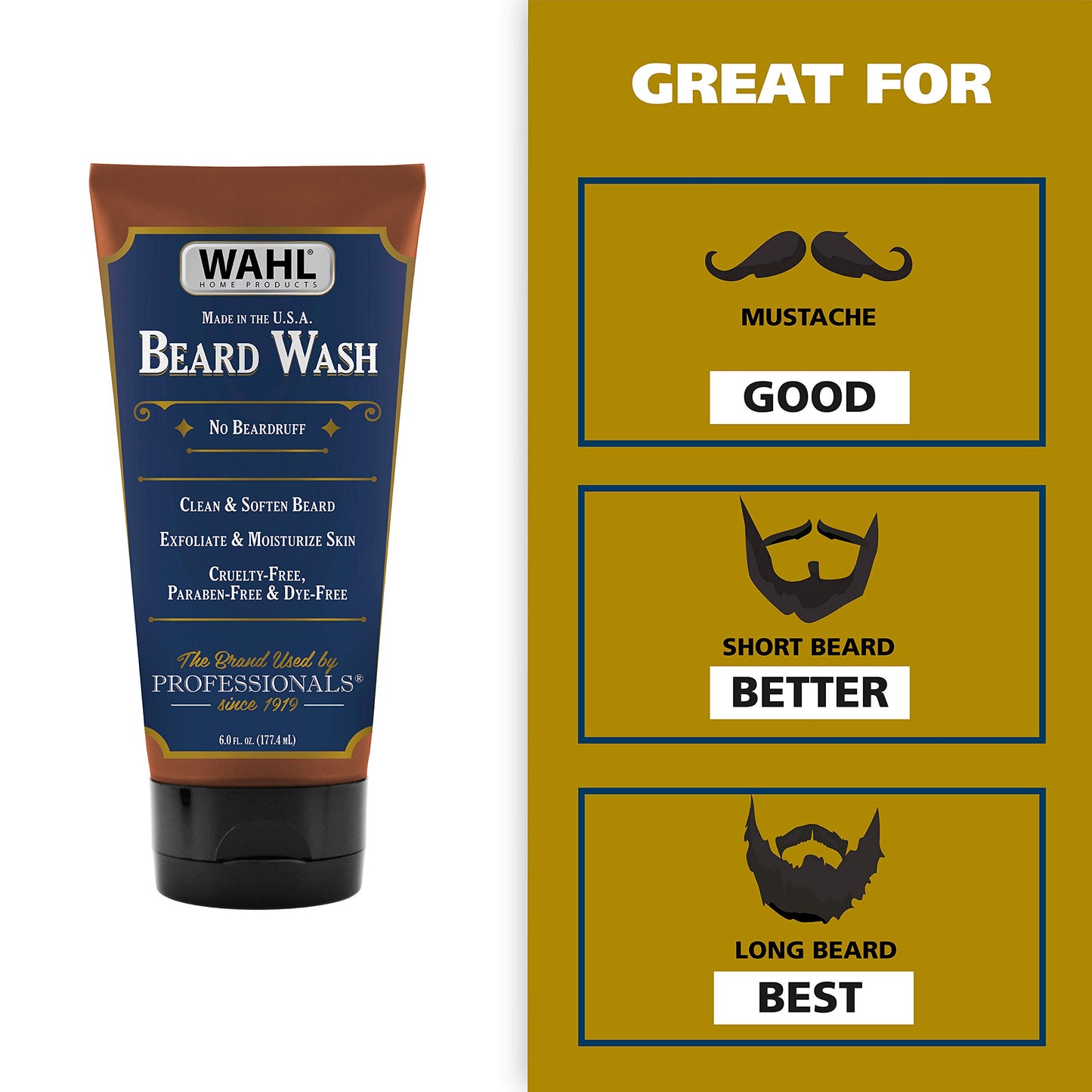 White Smoke Wahl Beard Wash Face Exfoliator with Essential Oils - Manuka, Meadowfoam, Clove, Moringa - Model 805601