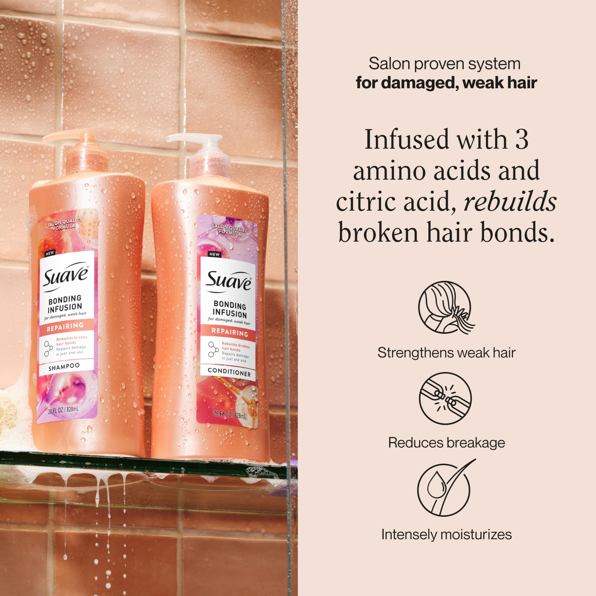 Antique White Suave Bonding Infusion Repairing Conditioner, Infused with Bonding Complex, Restorative for Weak or Damaged Hair, 28oz Pump, 4 Pack