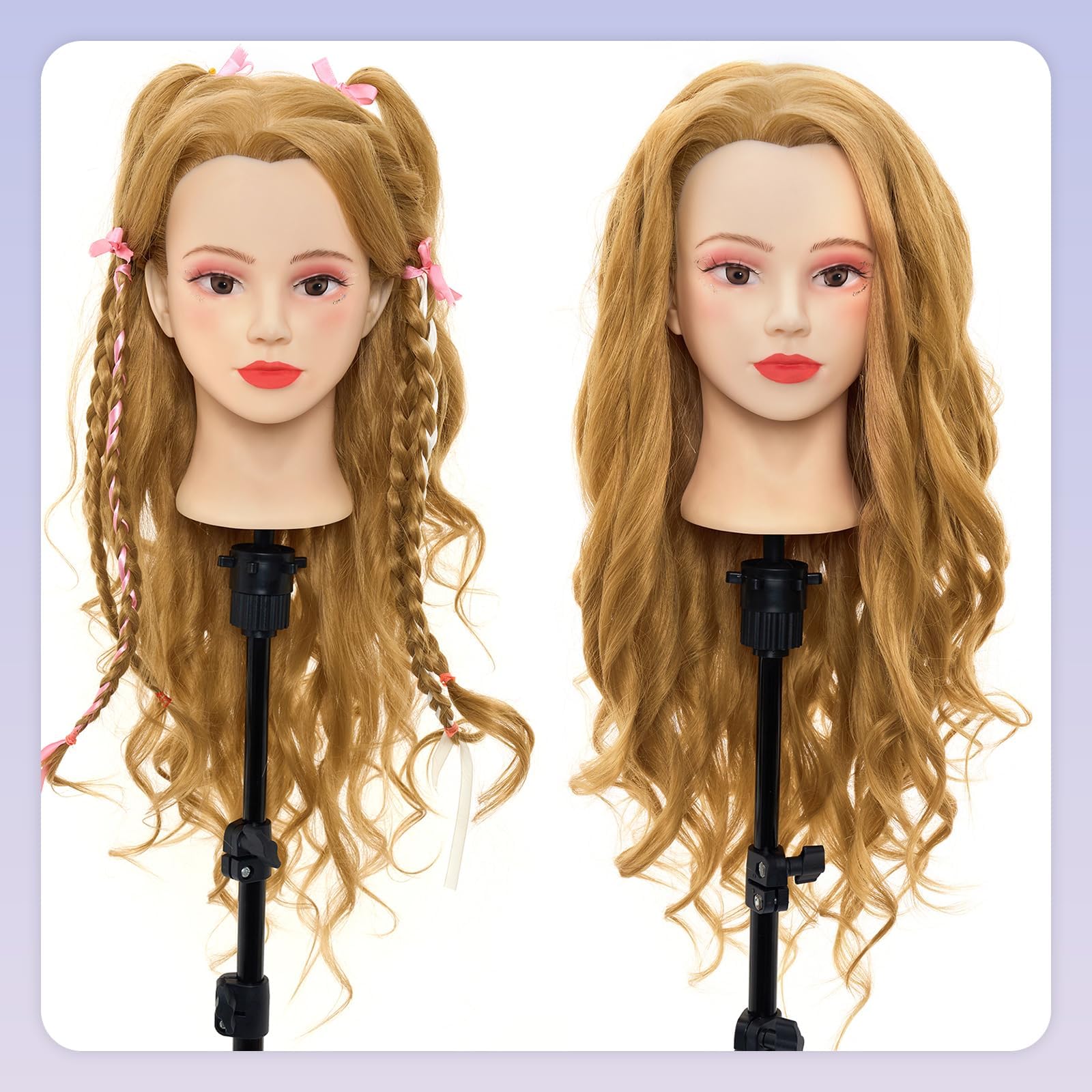 White Smoke Mannequin Head with 90% Real Human Hair - 28 Inch Makeup Cosmetology Manikin Doll Head for Hair Styling, Training Practice Braiding Mannequin Head with False Eyelashes Hair Styling Set