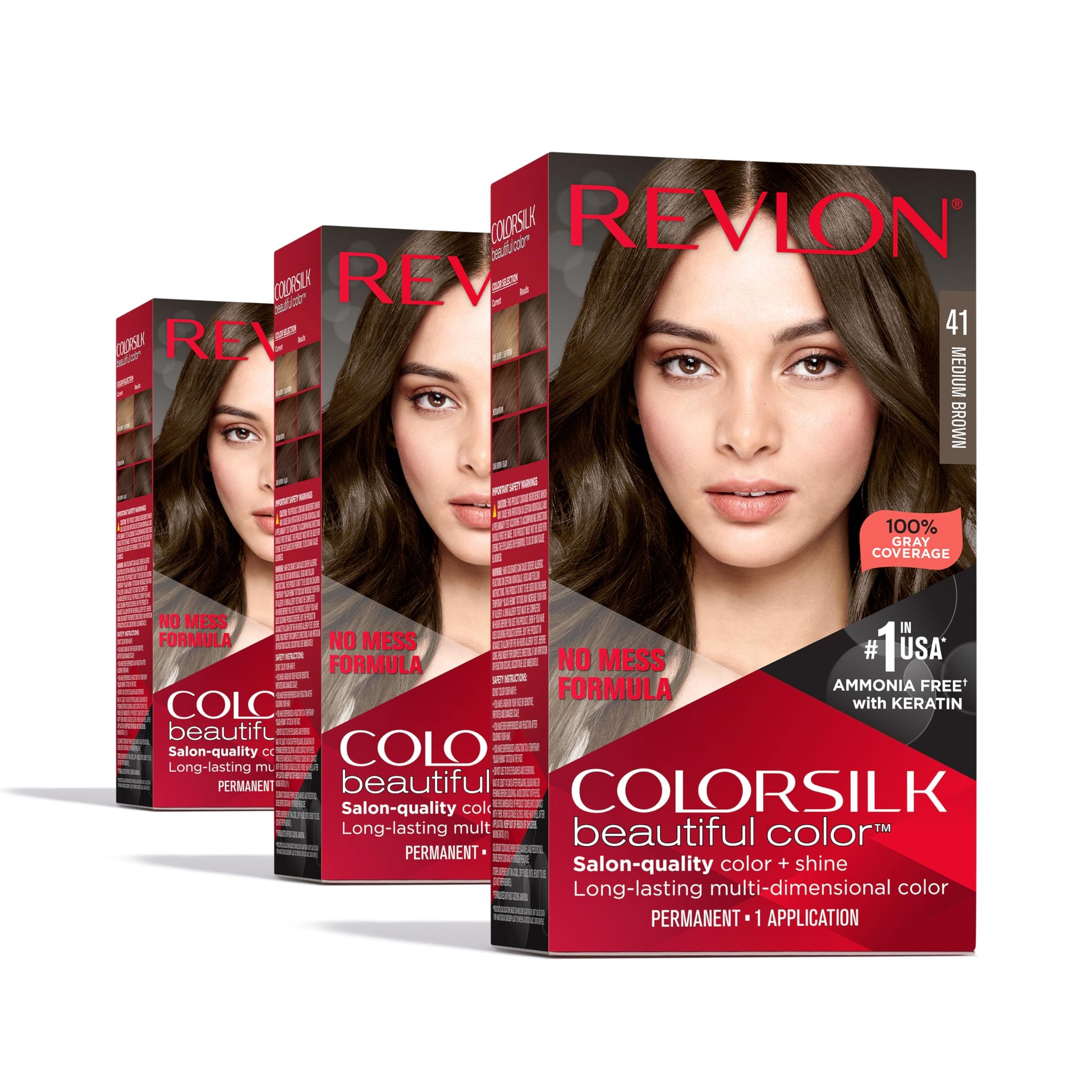 White Smoke Revlon Colorsilk Beautiful Color Permanent Hair Color, (OLD VERSION) 41 Medium Brown (Pack of 3)