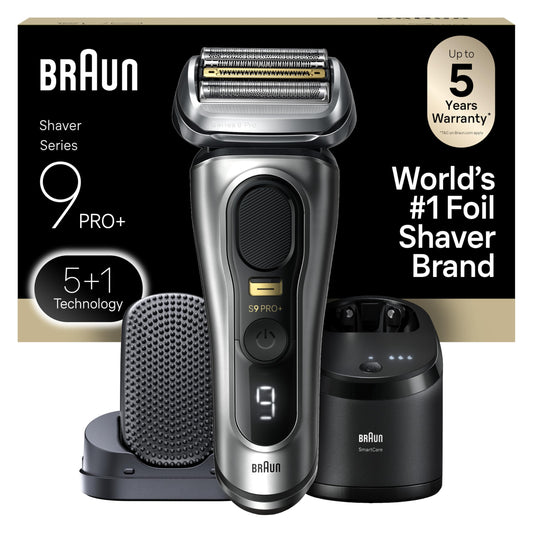 Black Braun Series 9 PRO+ Electric Razor for Men, 5 Pro Shaving Elements and Shave-Preparing ProComfort Head for Closeness & Skin Comfort, 6in1 SmartCare Center, Wet or Dry Shaver, Charging Stand, 9597cc