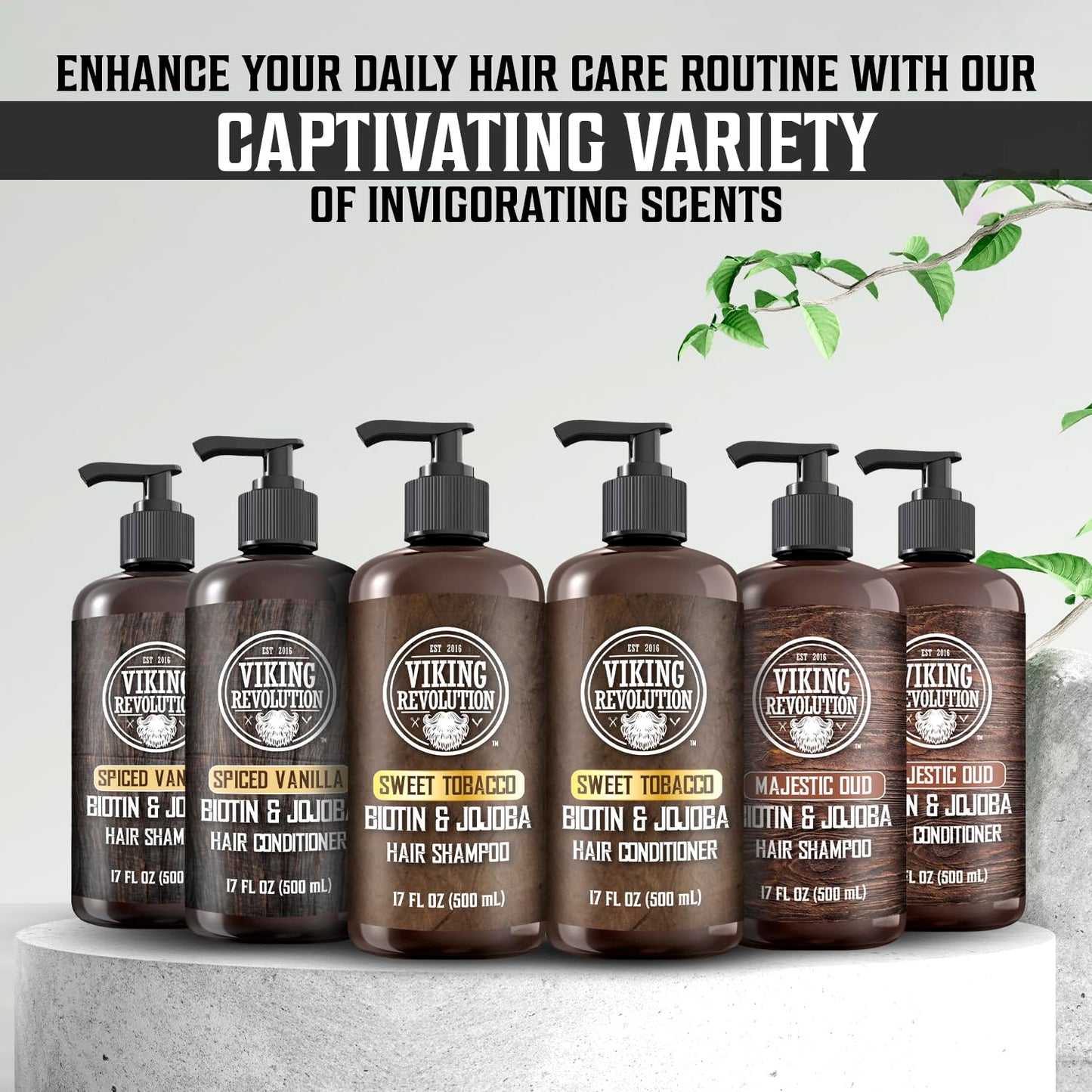 Light Gray Viking Revolution Sweet Tobacco Mens Shampoo and Conditioner Set with Biotin and Jojoba Oil - Natural Hair Shampoo and Hair Conditioner for Men with Vitamin B5 - Mens Shampoo for Thinning Hair (17Oz)