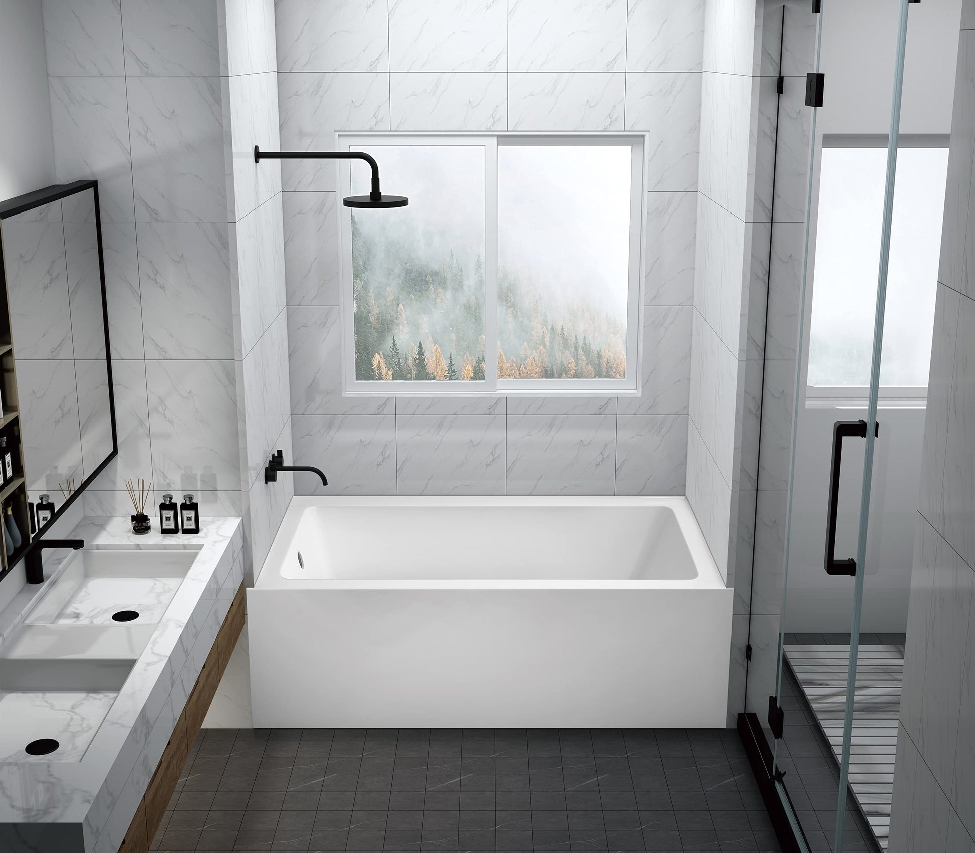 Gray Aqua Eden VTAP6032L22C 60-Inch Anti-Skid Acrylic 3-Wall Alcove Tub with Left Hand Drain Hole, White